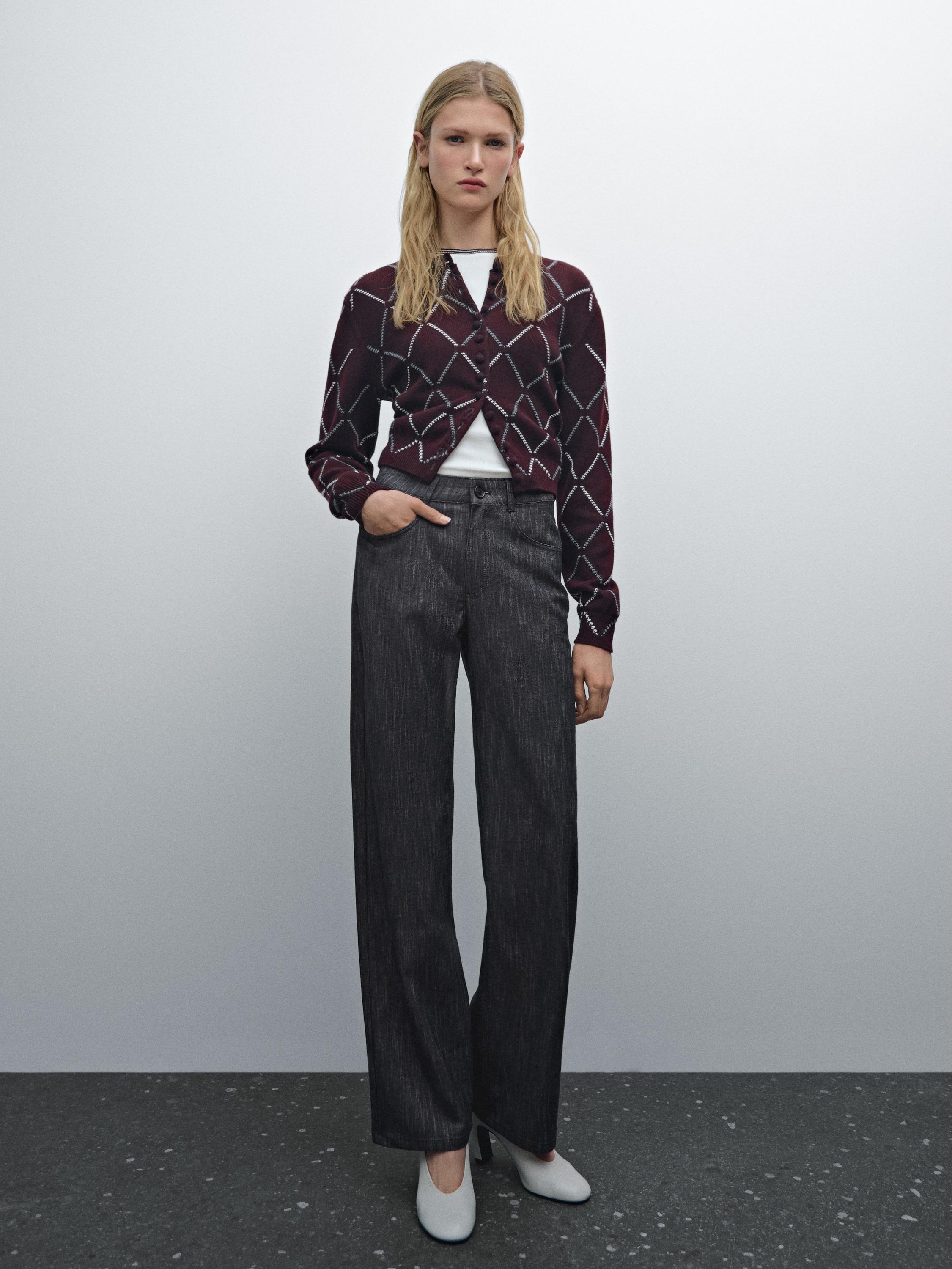 Straight-leg flecked cotton blend trousers