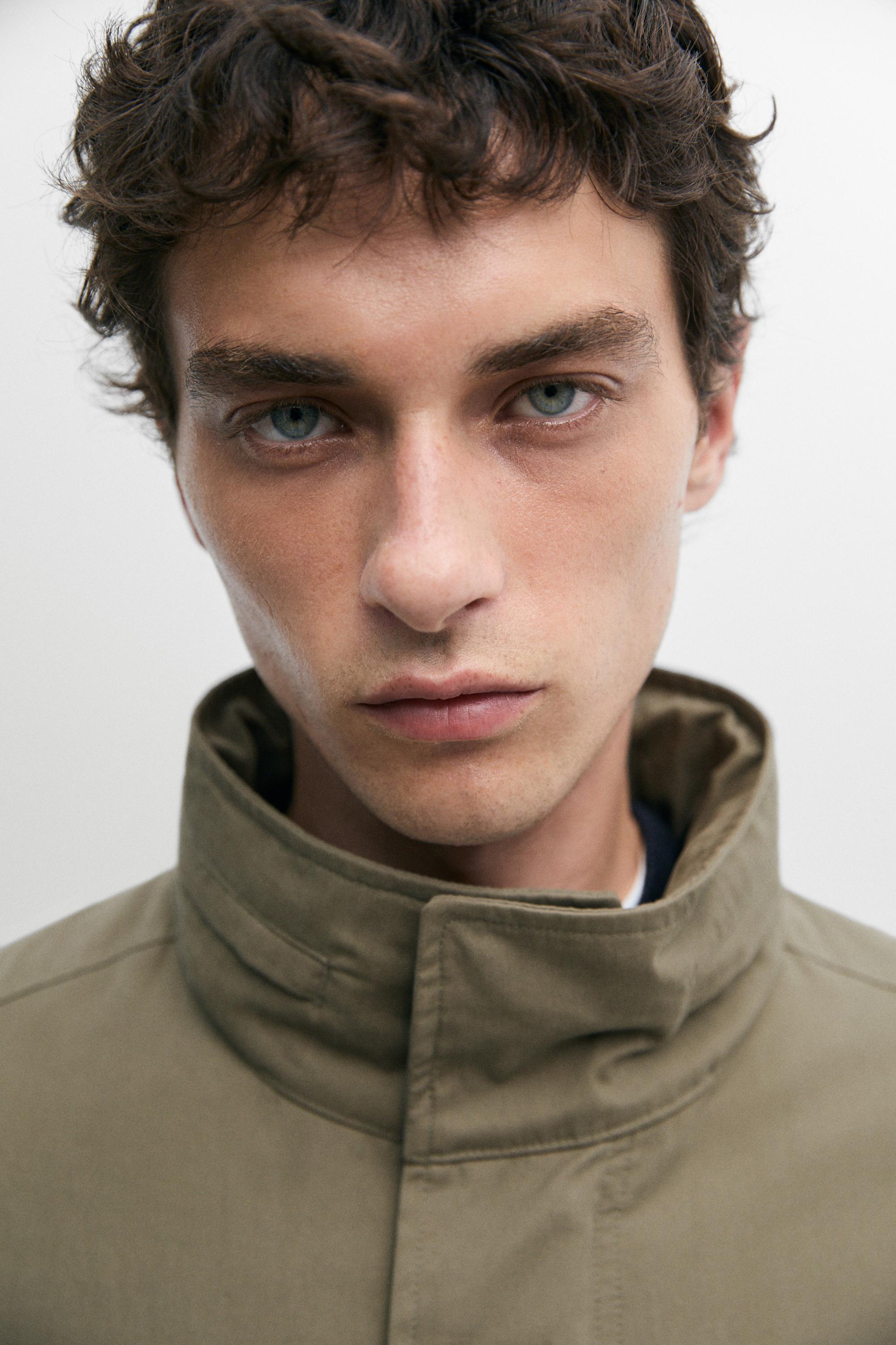 Long high neck 100% cotton parka — PALE KHAKI