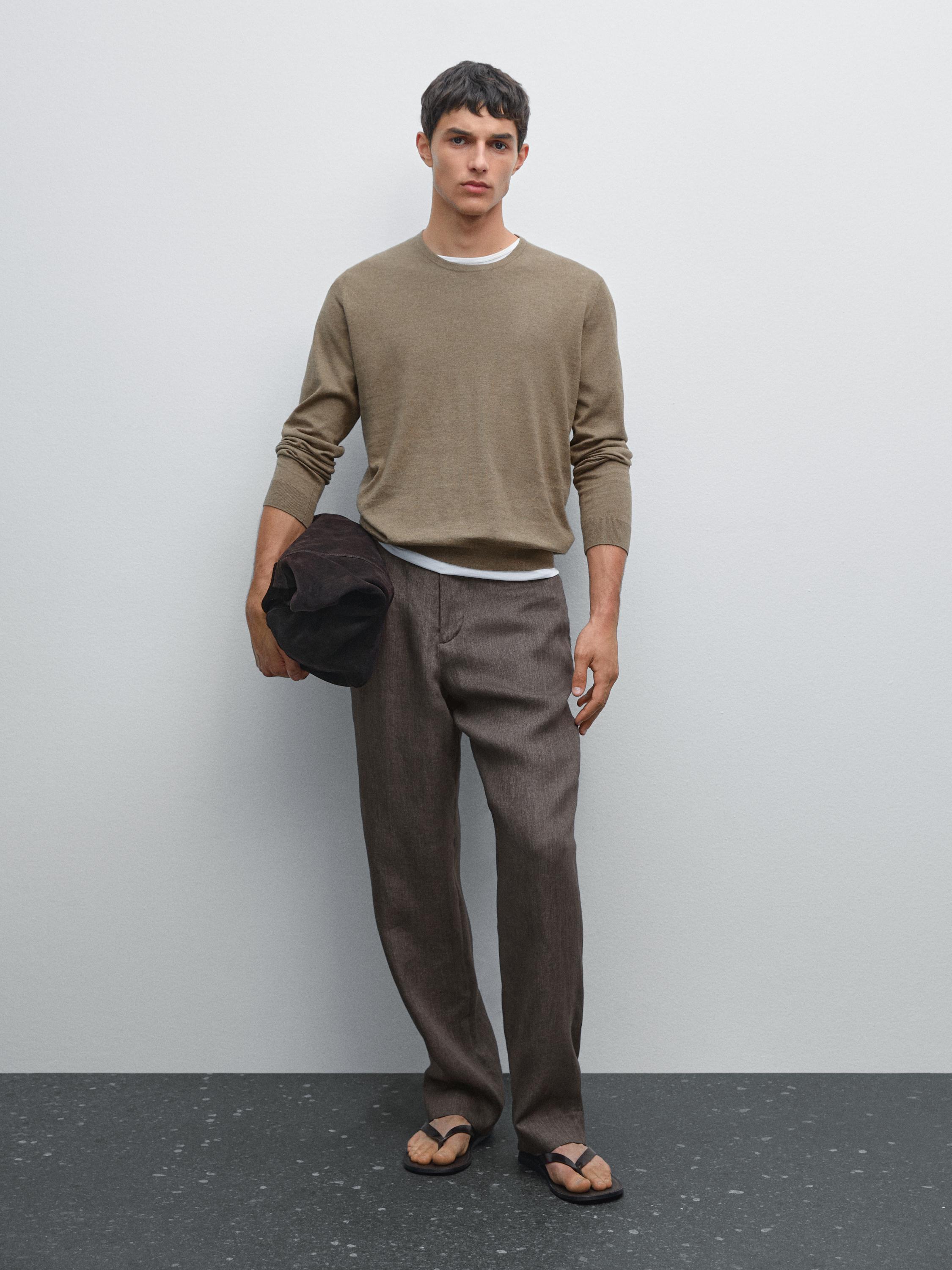 Pleteni pamučni pulover s dugim rukavima