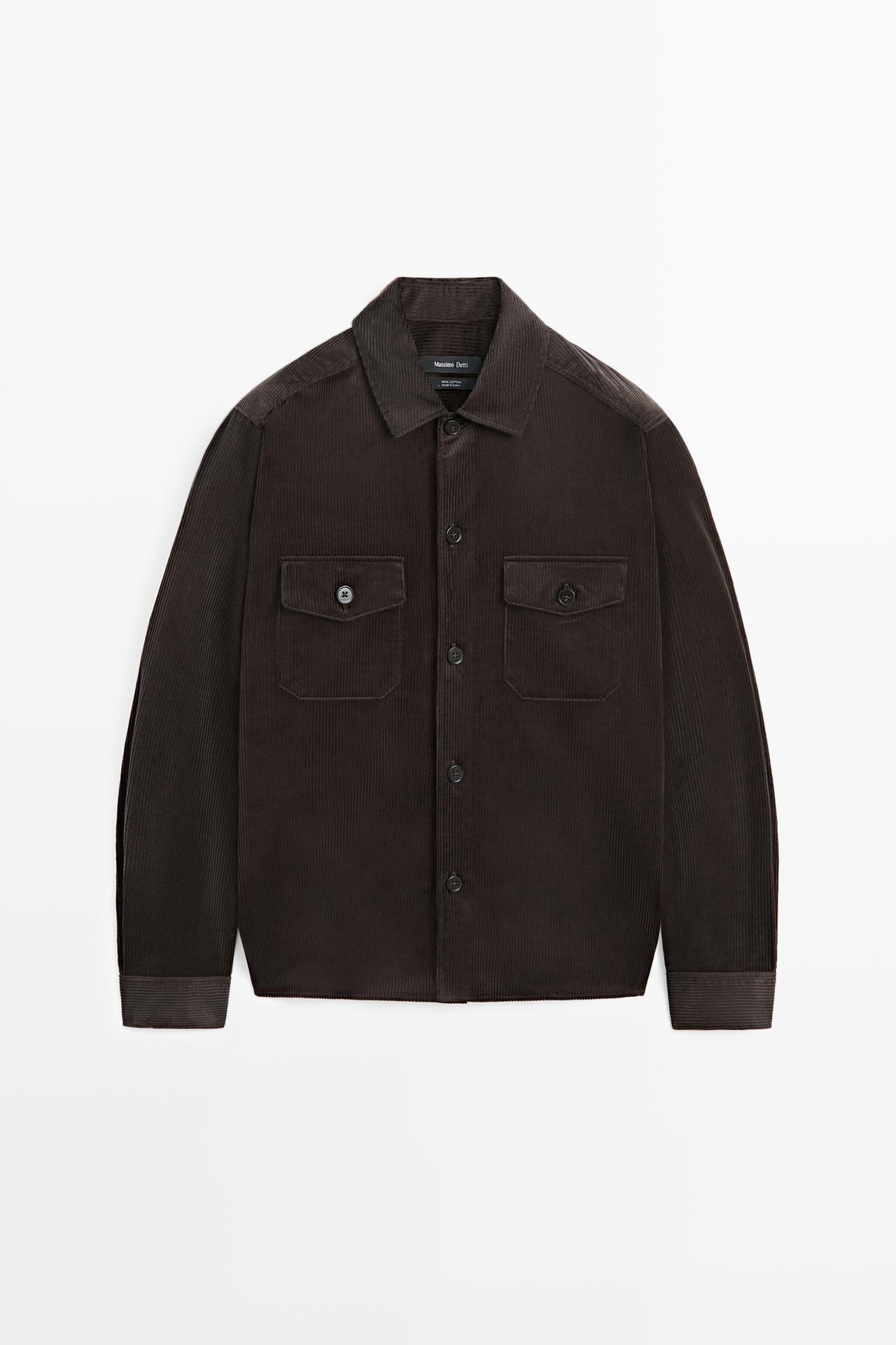 100% cotton overshirt with pocket detail — BROWN