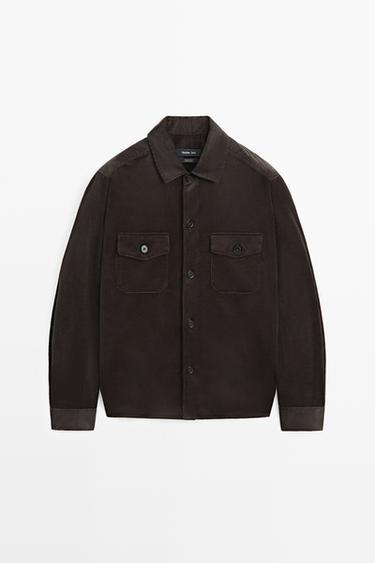 100% cotton overshirt with pocket detail — BROWN 2