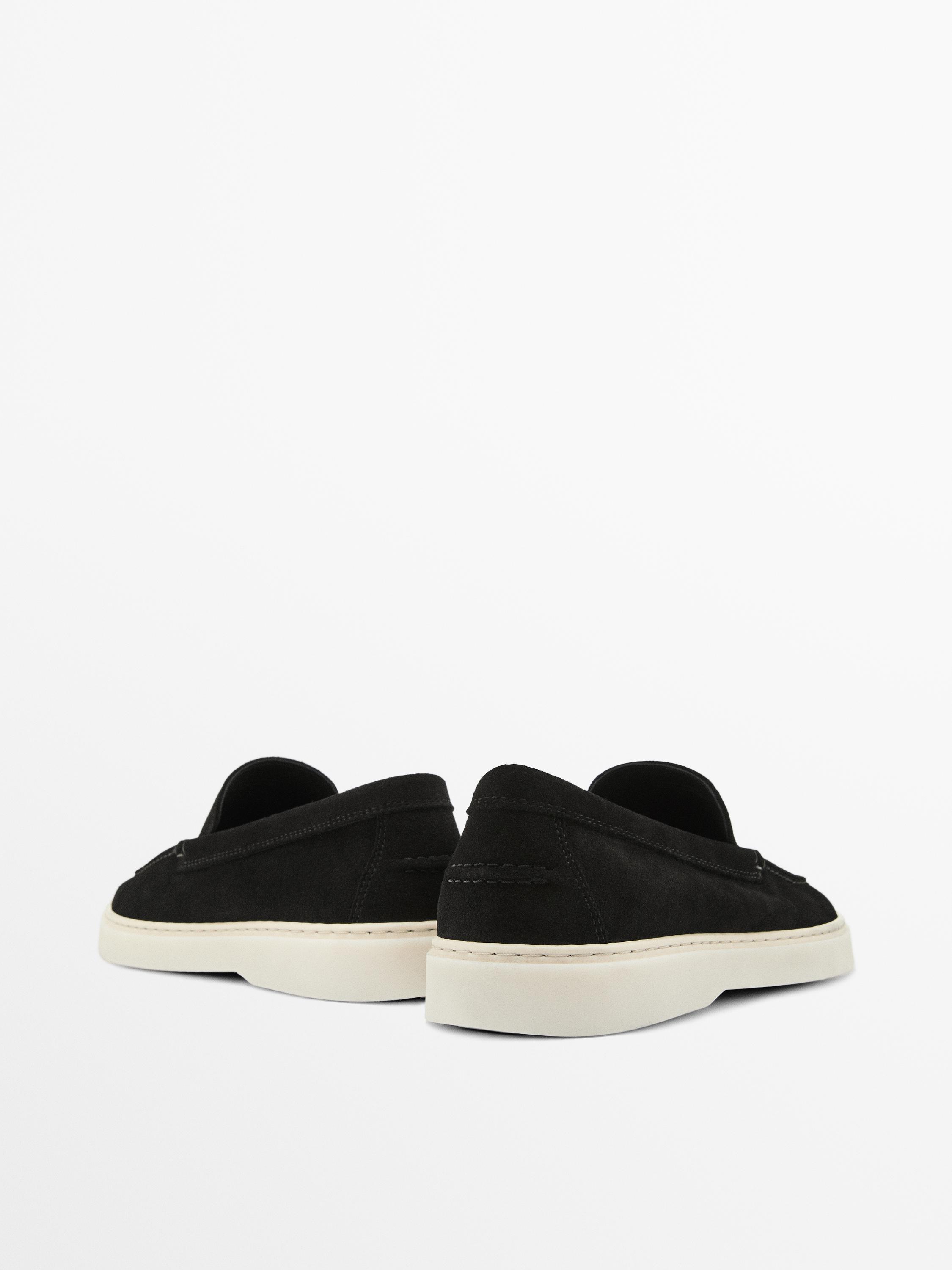 Split leather loafers — BLACK