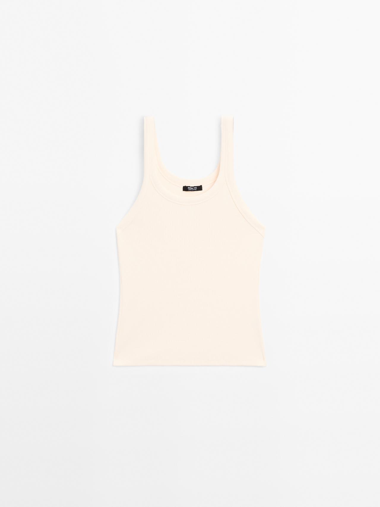 Massimo Dutti - Dame - Top I Bomuldsblanding Med Rund Hals - Beige - M