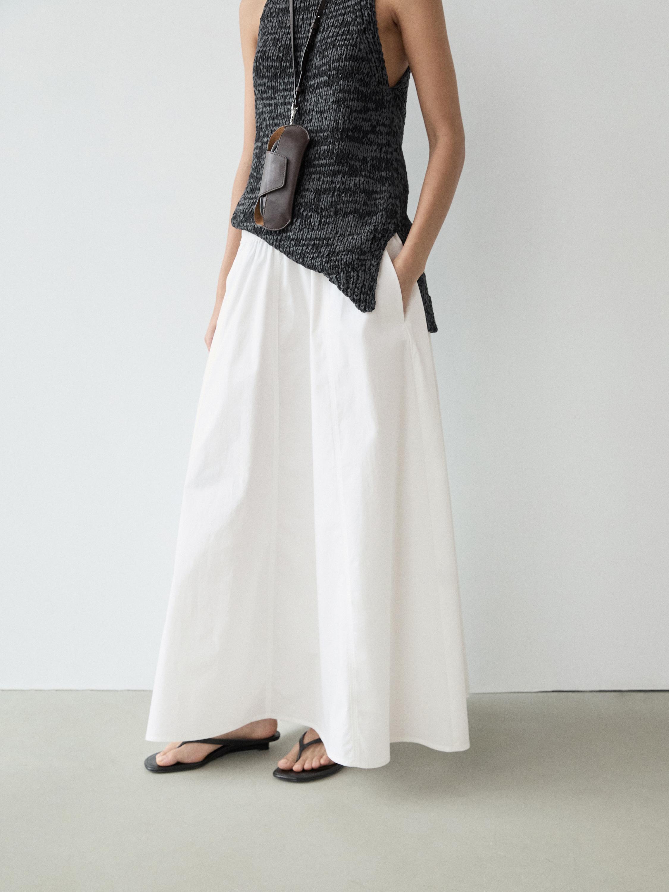 Long gathered poplin skirt — WHITE