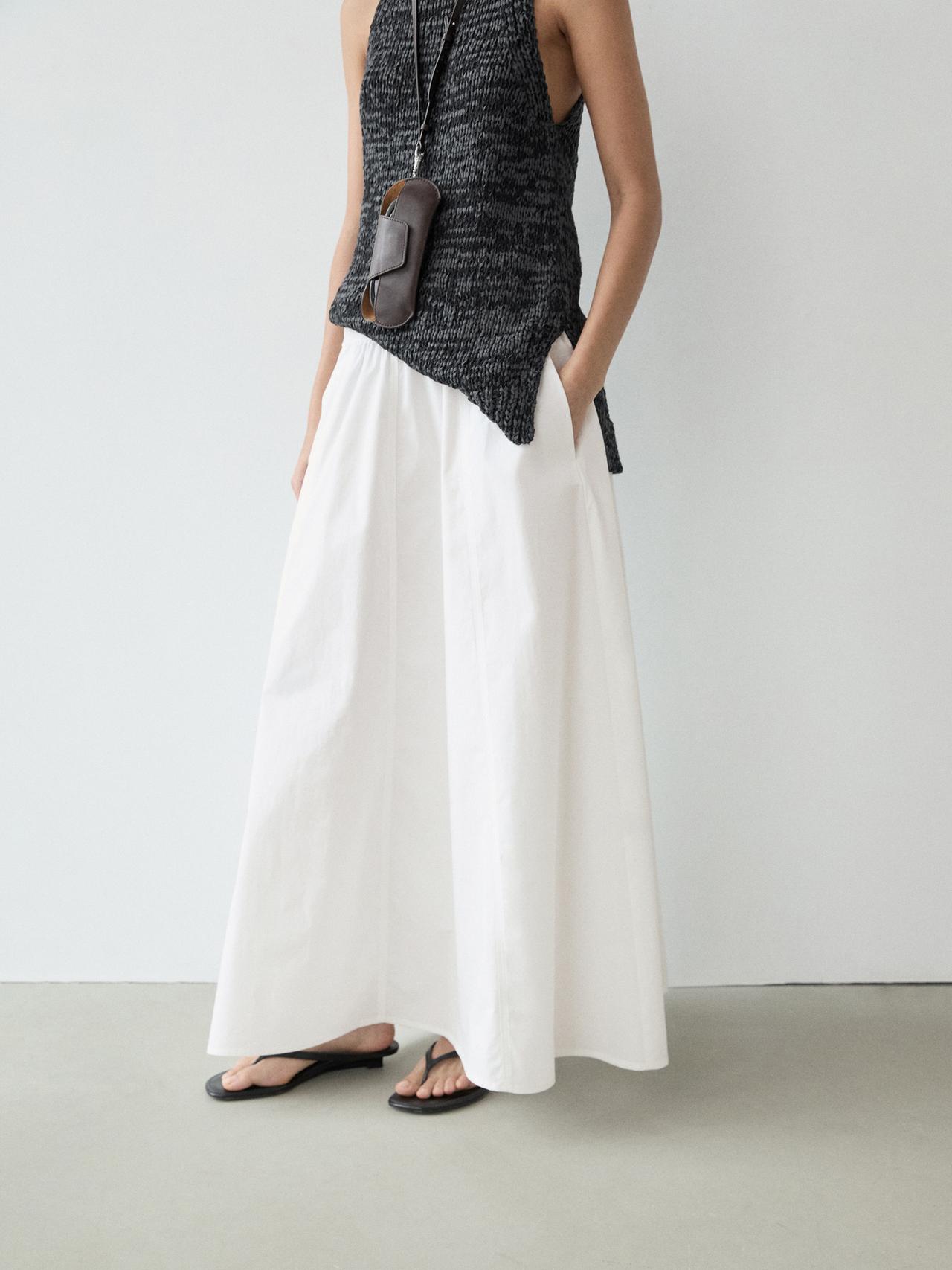 Long gathered poplin skirt — WHITE