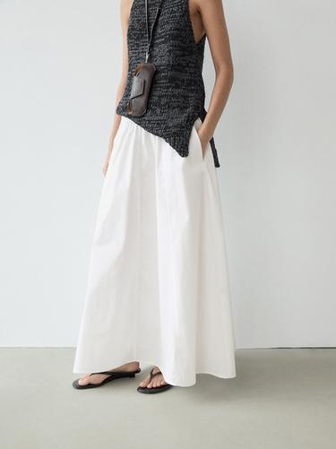 Long gathered poplin skirt — WHITE 7