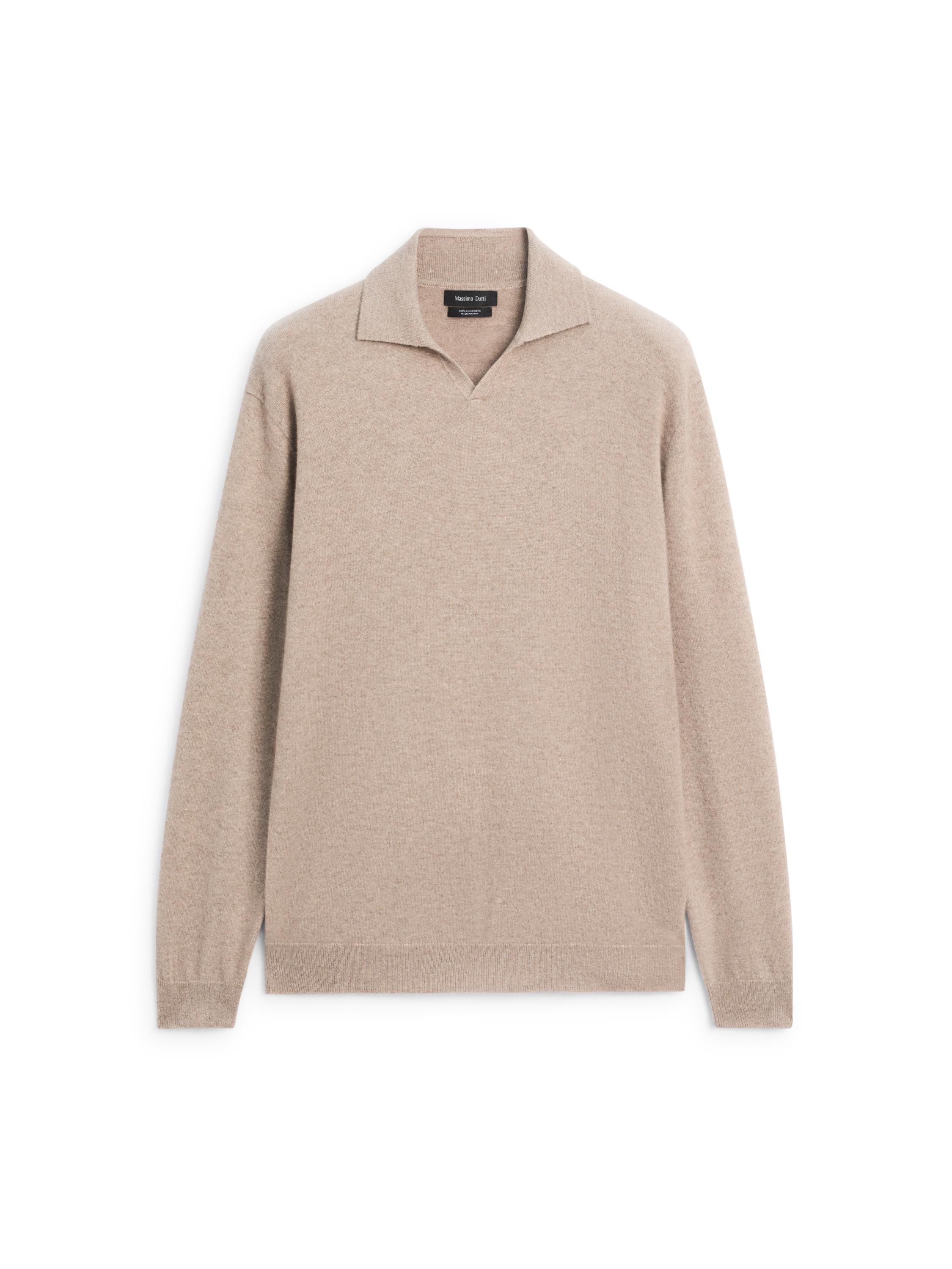 100% cashmere knit polo collar sweater — MINK