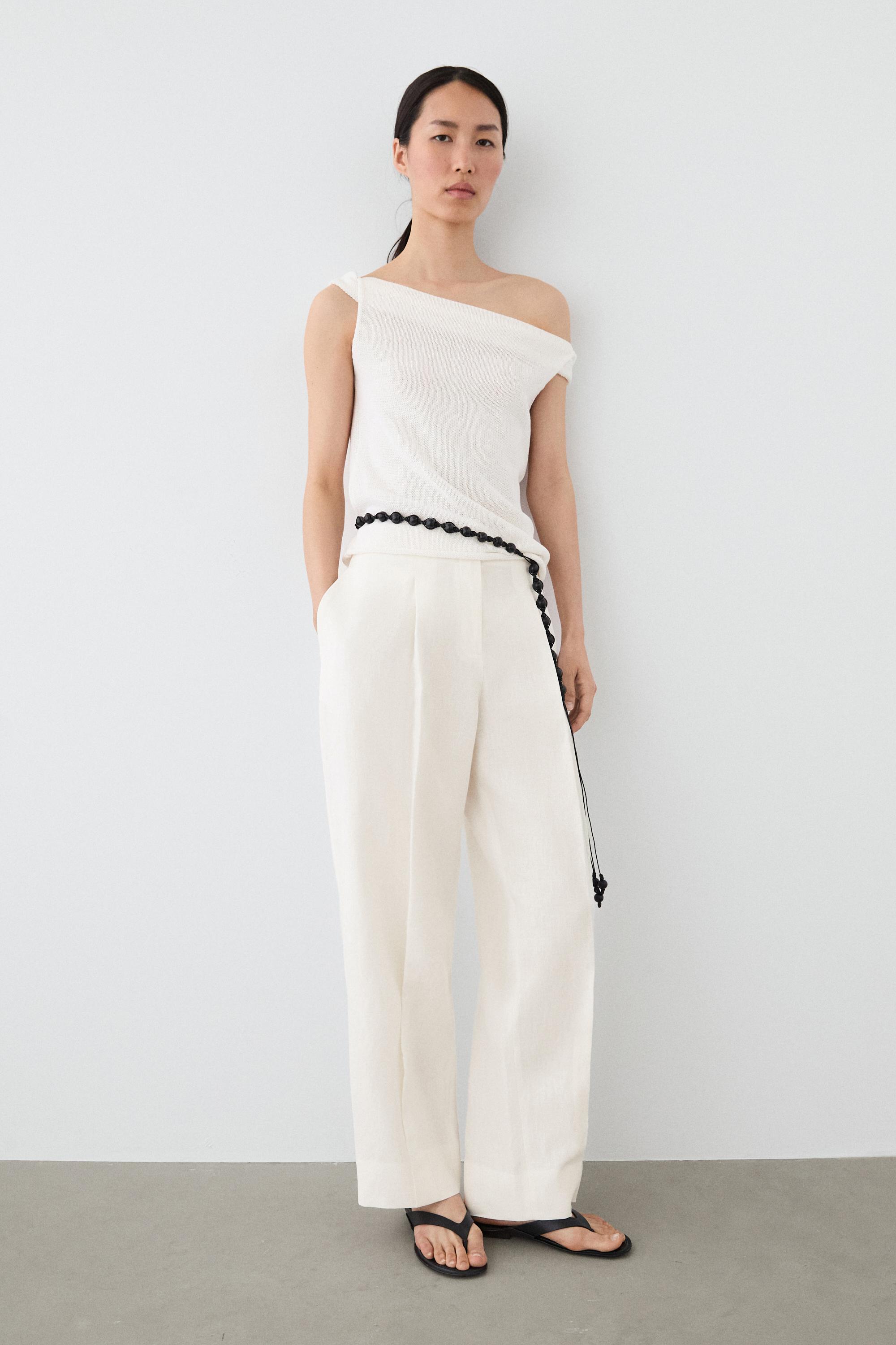Linen trousers with darts — Off white