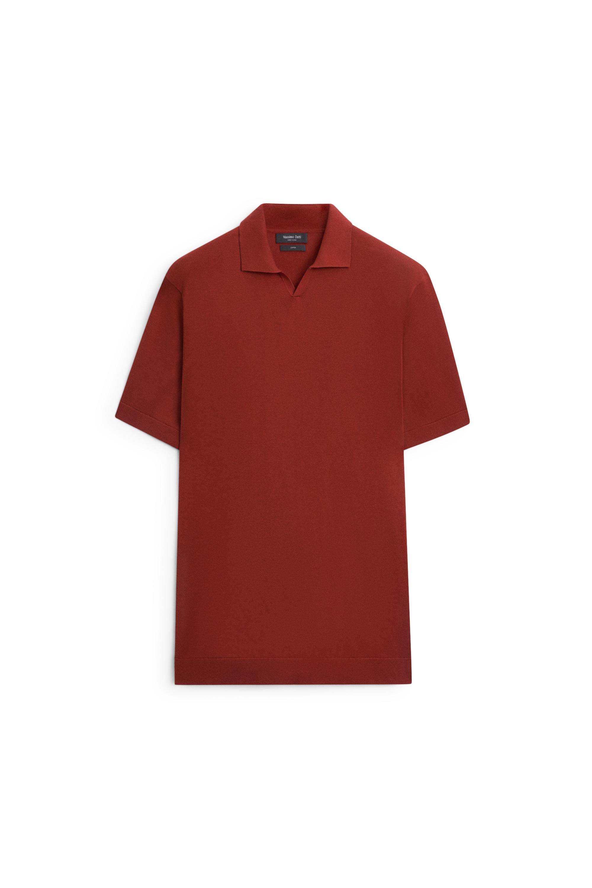 100% cotton V-neck knit polo — COPPER