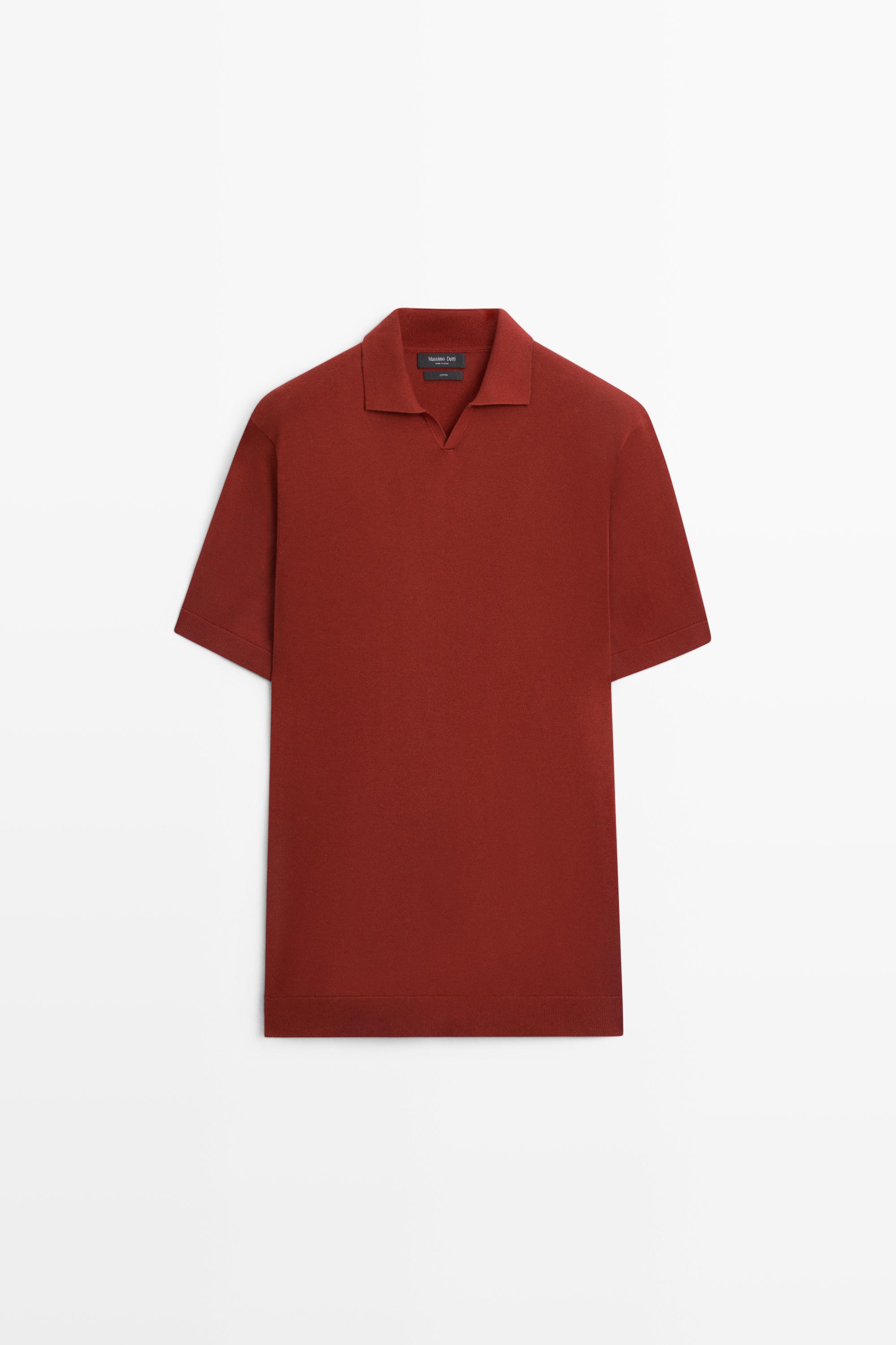 100% cotton V-neck knit polo — COPPER