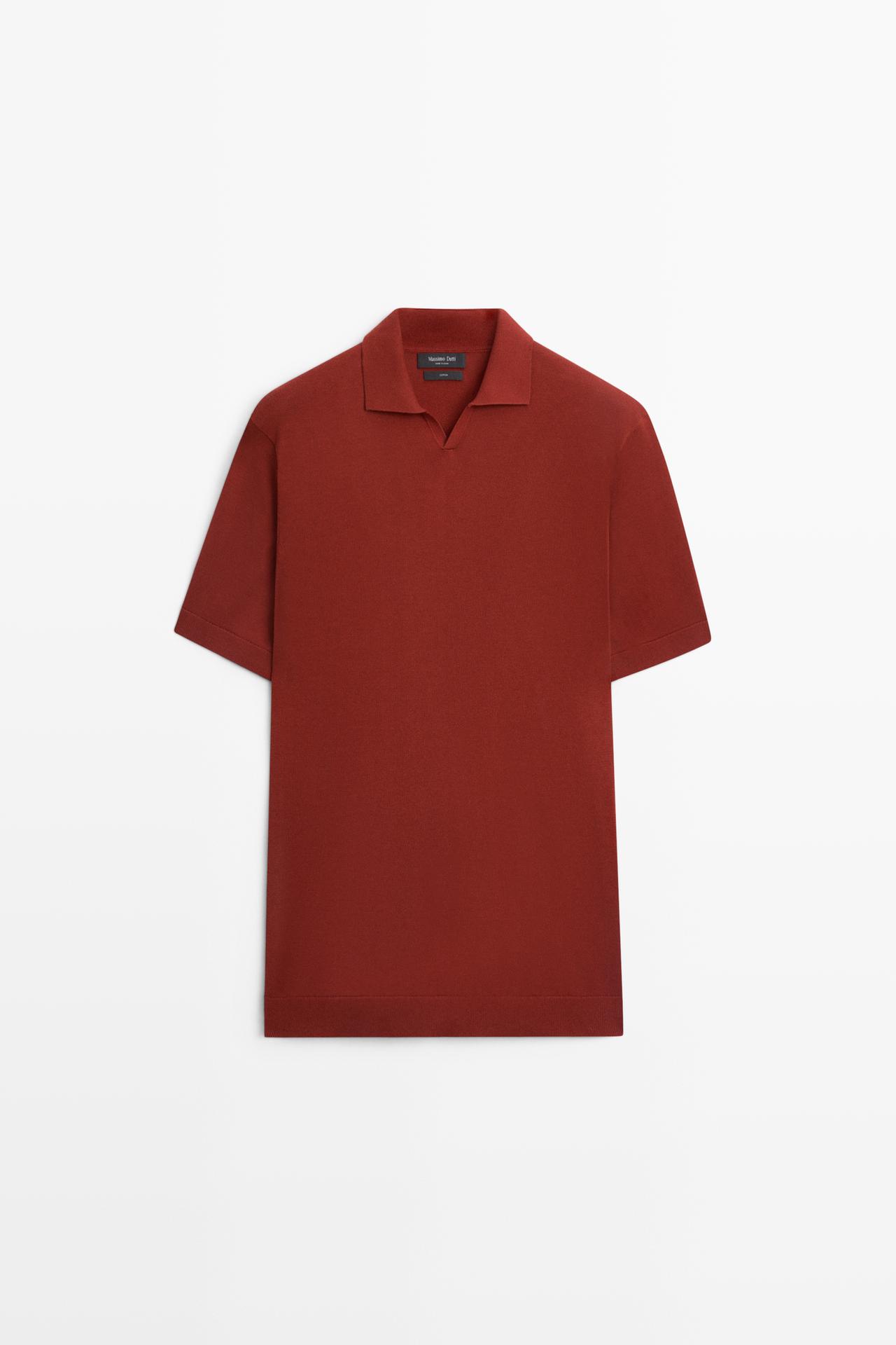 100% cotton V-neck knit polo — COPPER