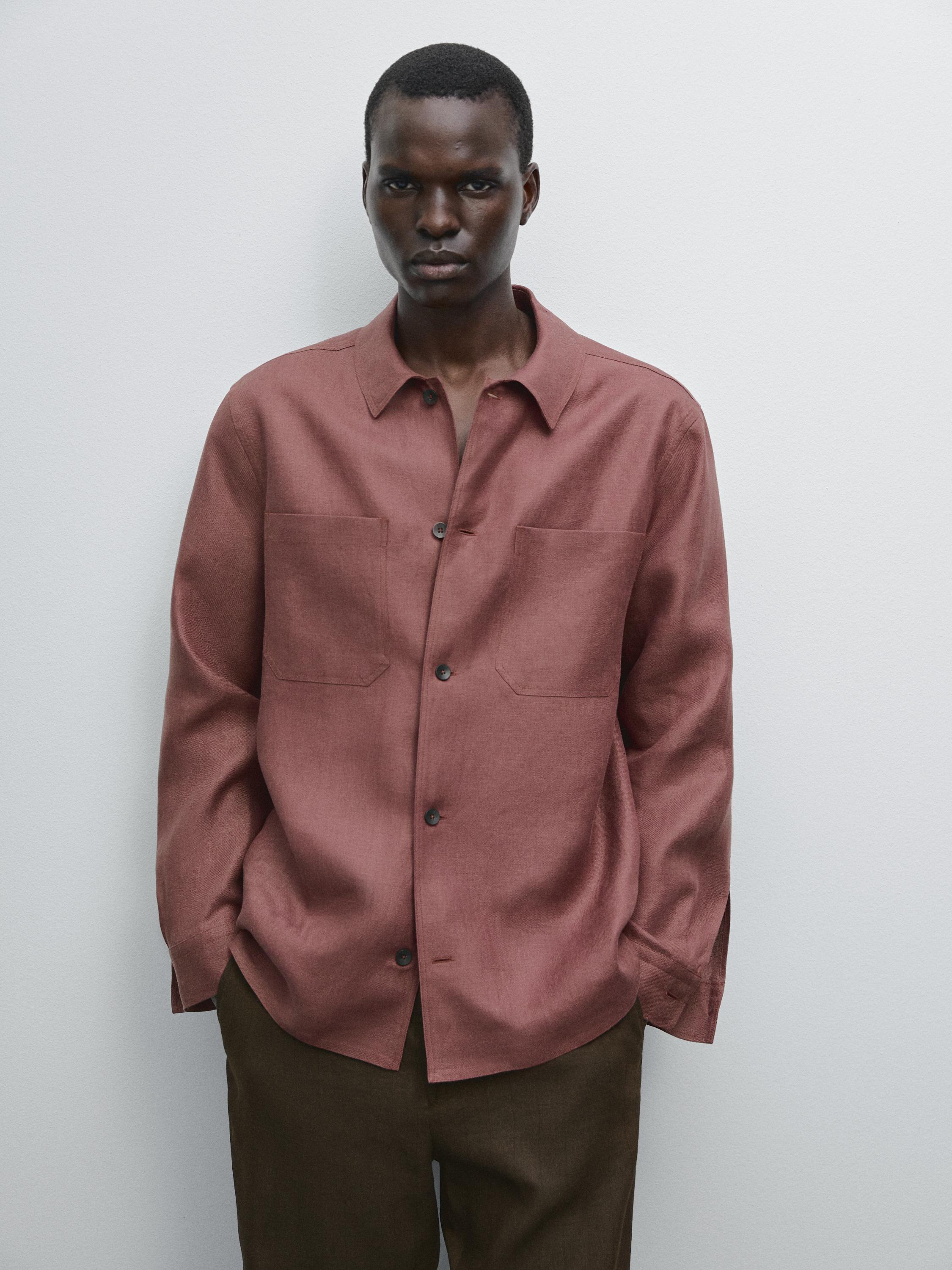 Giacca camicia con tasche 100% lino