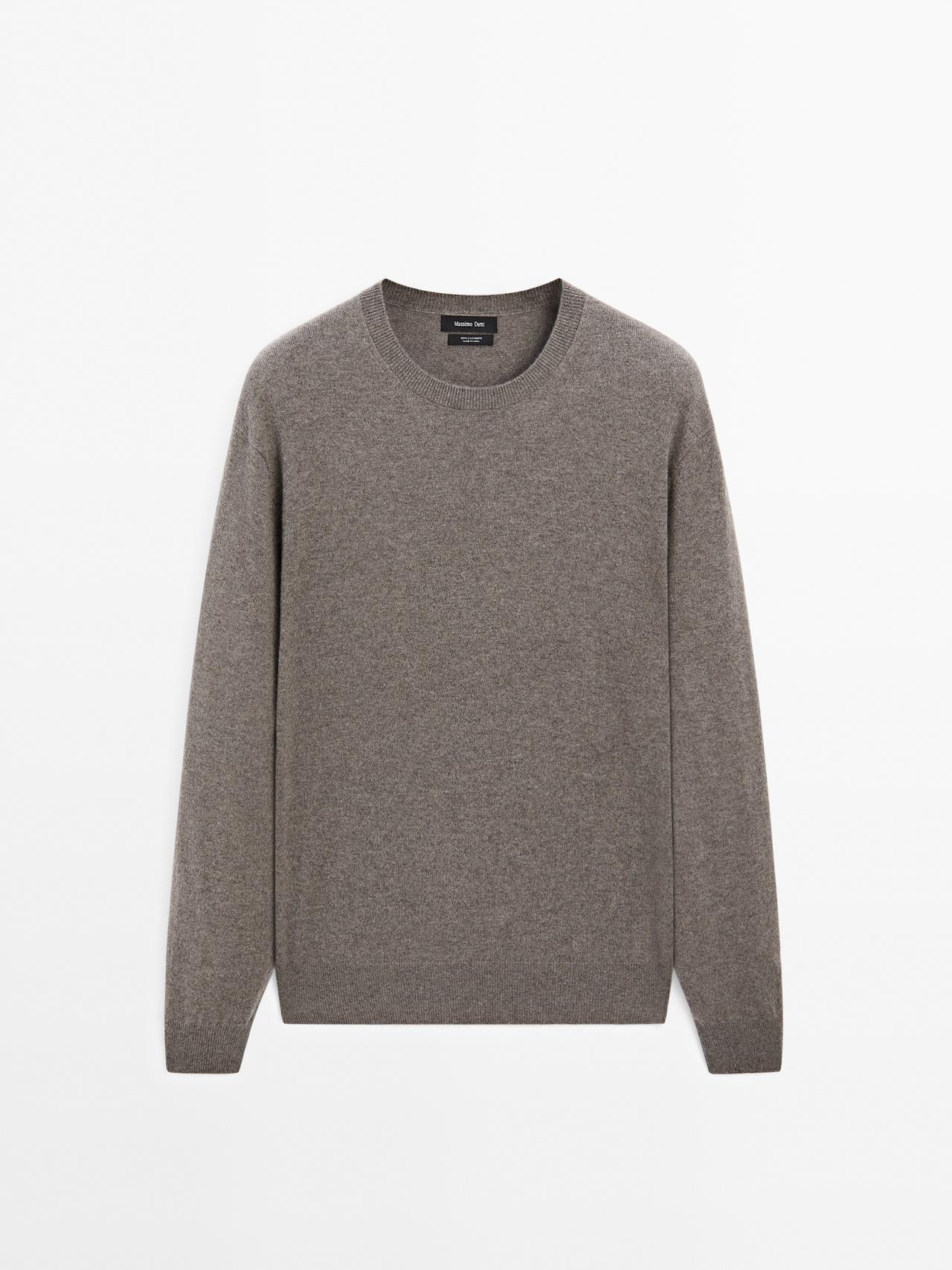 Massimo Dutti - Herre - Trøje I Kashmirstrik Med Rund Hals - Kaki - L