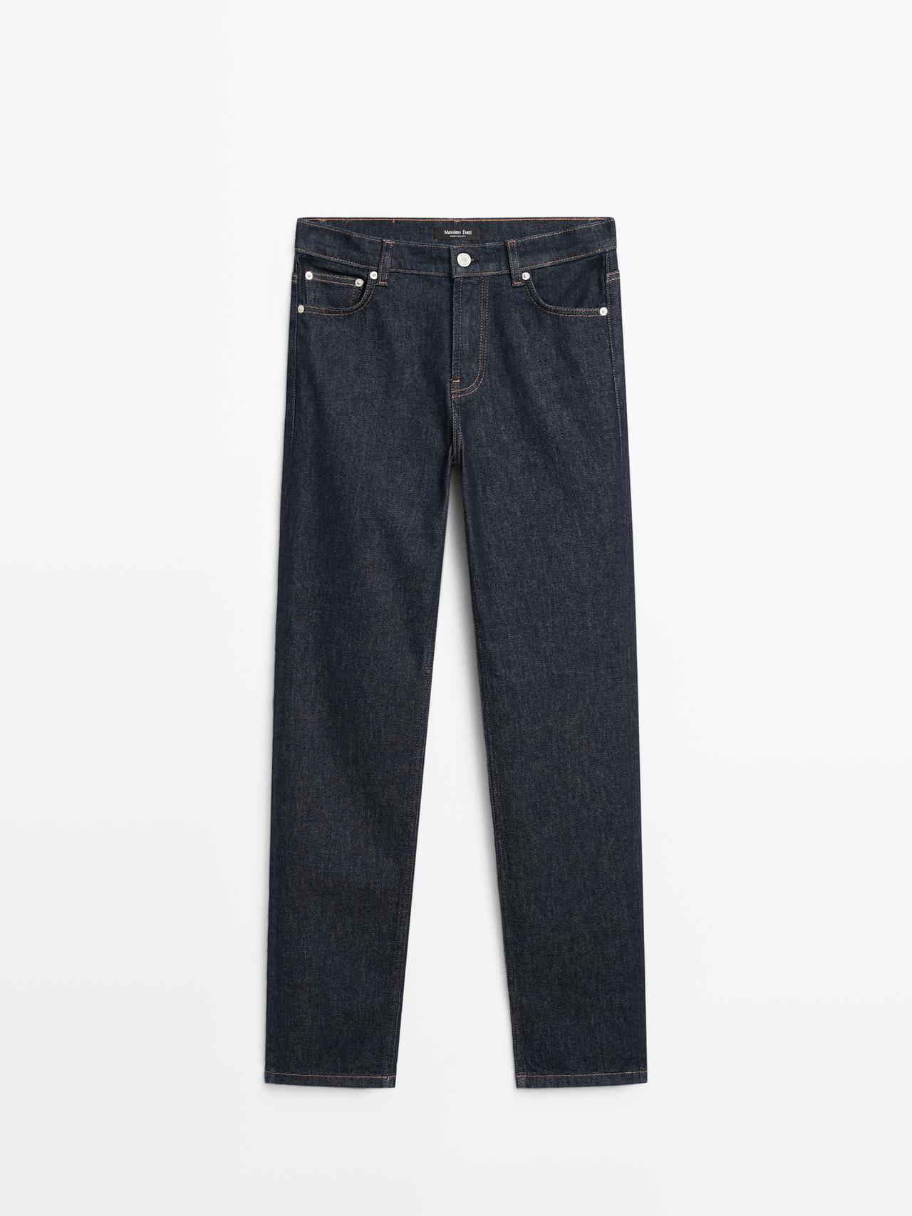 Massimo Dutti - Dame - Mid Waist Skinny Fit Jeans Med Lige Ben - Mørkeblå - 42