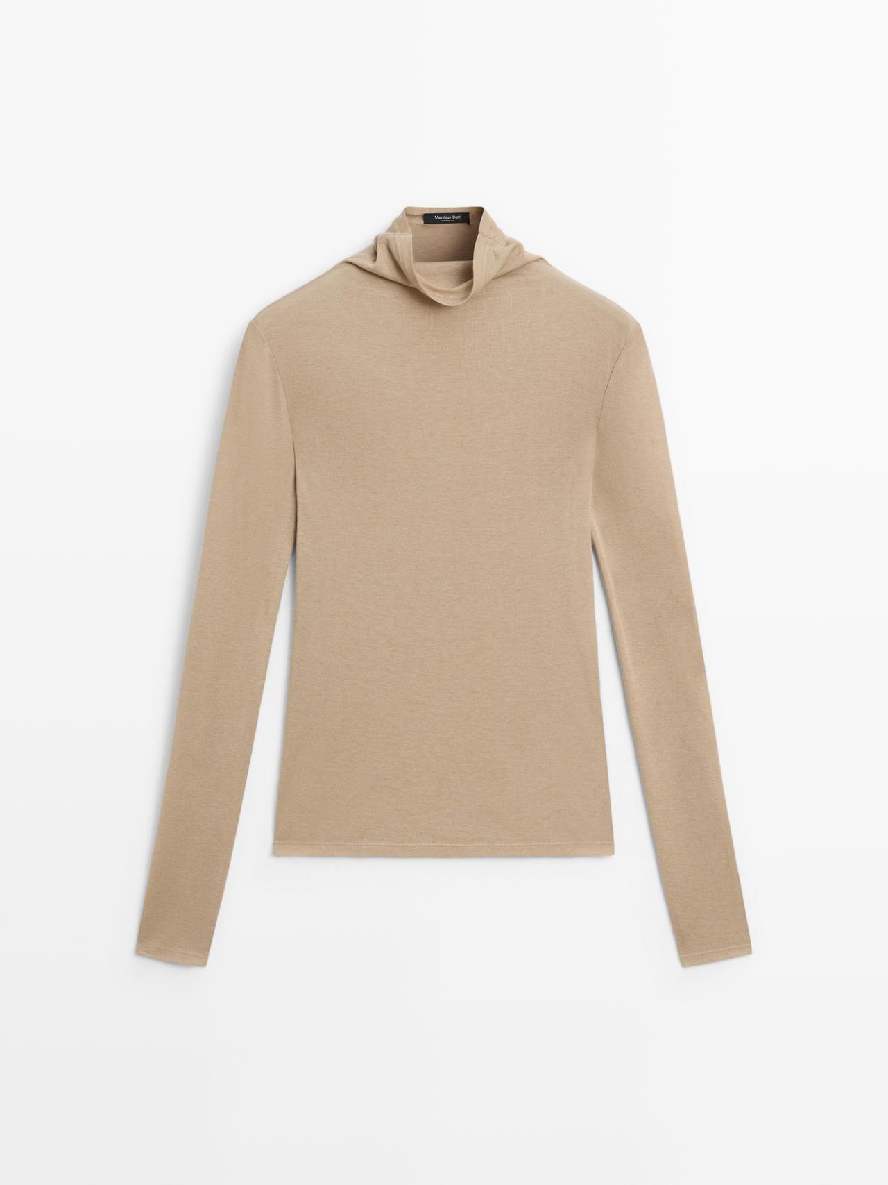 Massimo Dutti - Dame - Langærmet T-Shirt I Lyocell- Og Uldblanding - Beige - M