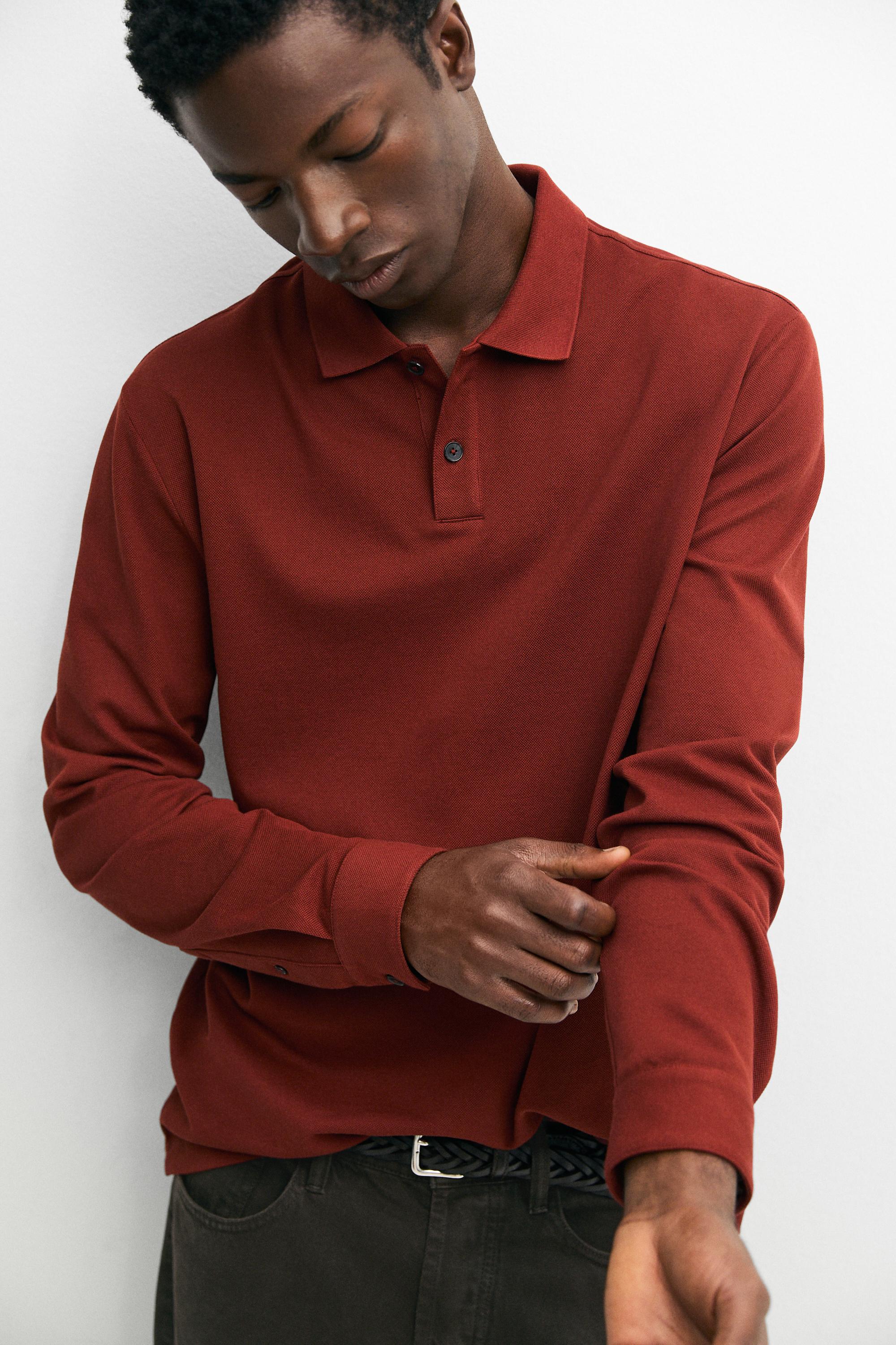 100% cotton micro-textured knit polo shirt — ORANGE