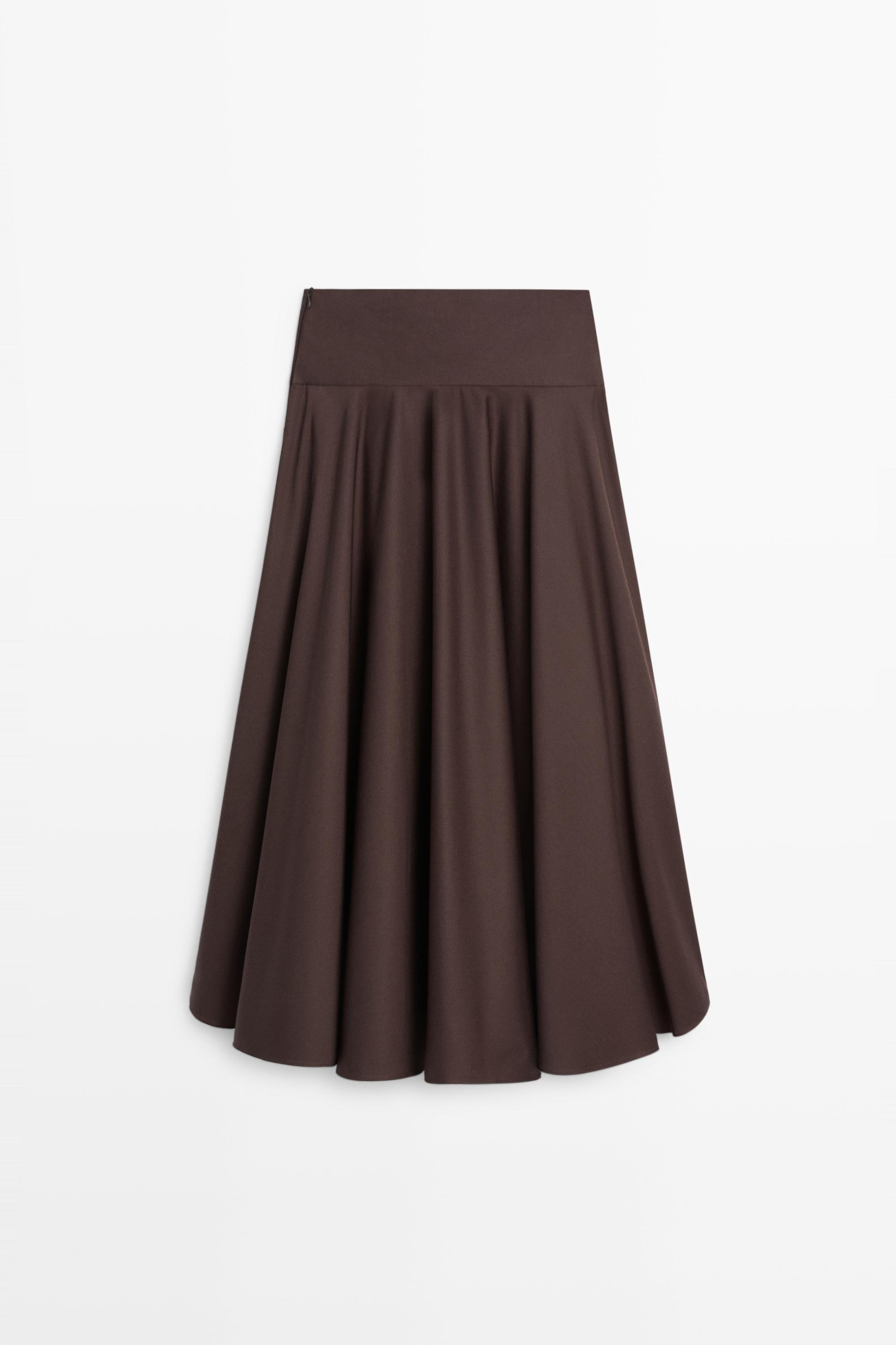 Flounce midi skirt with yoke detail — BROWN