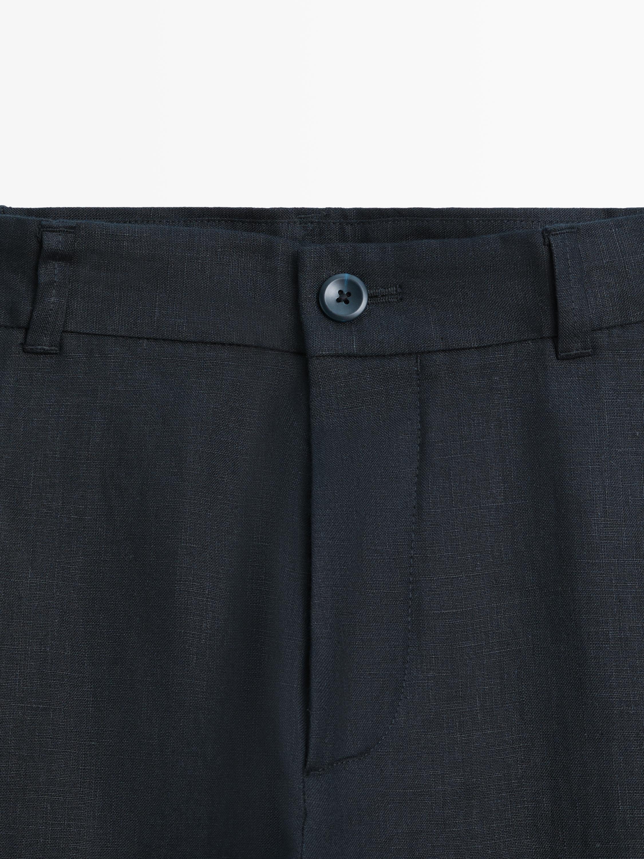 Tapered fit linen pants — NAVY BLUE