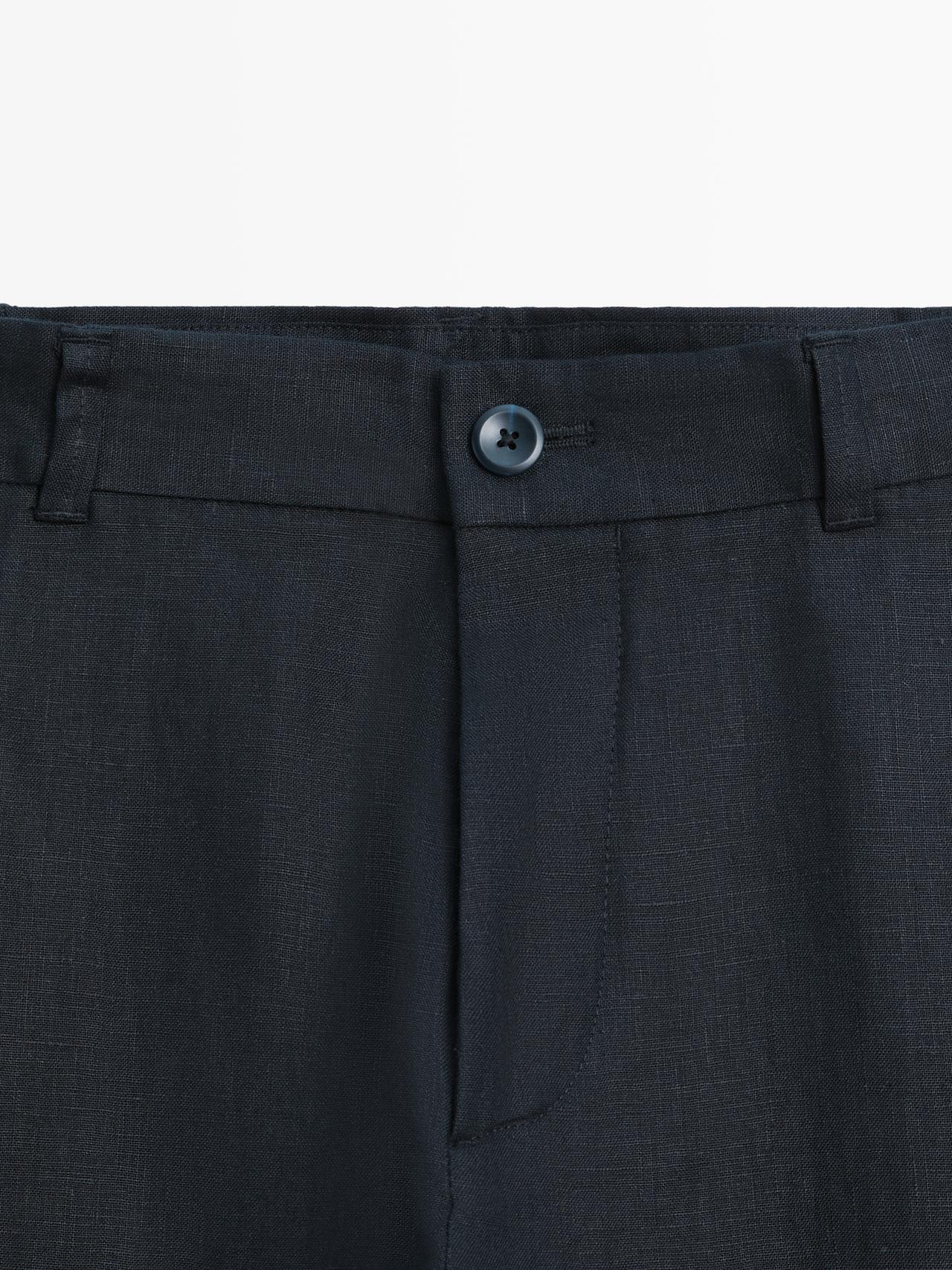 Tapered fit linen pants — NAVY BLUE