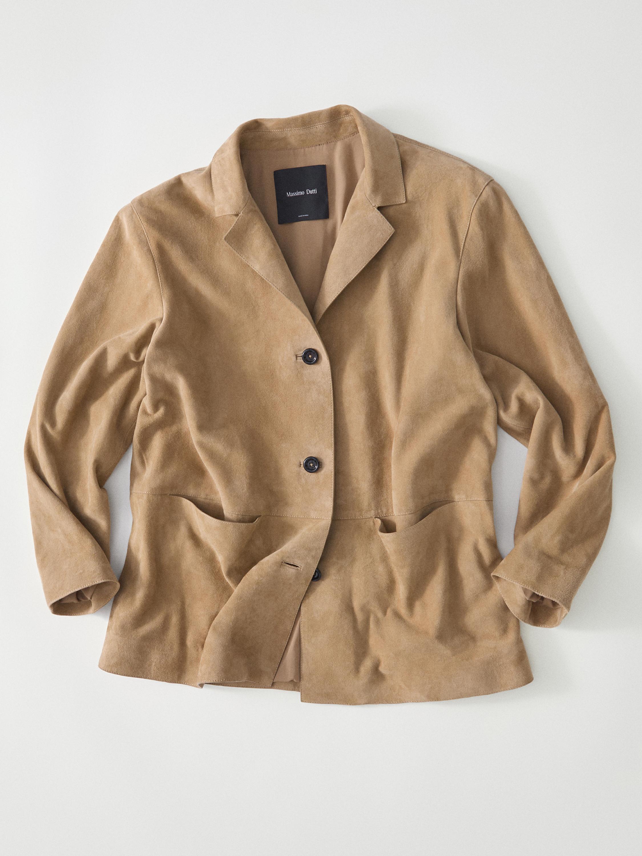 100% suede leather blazer with pocket details — SAND