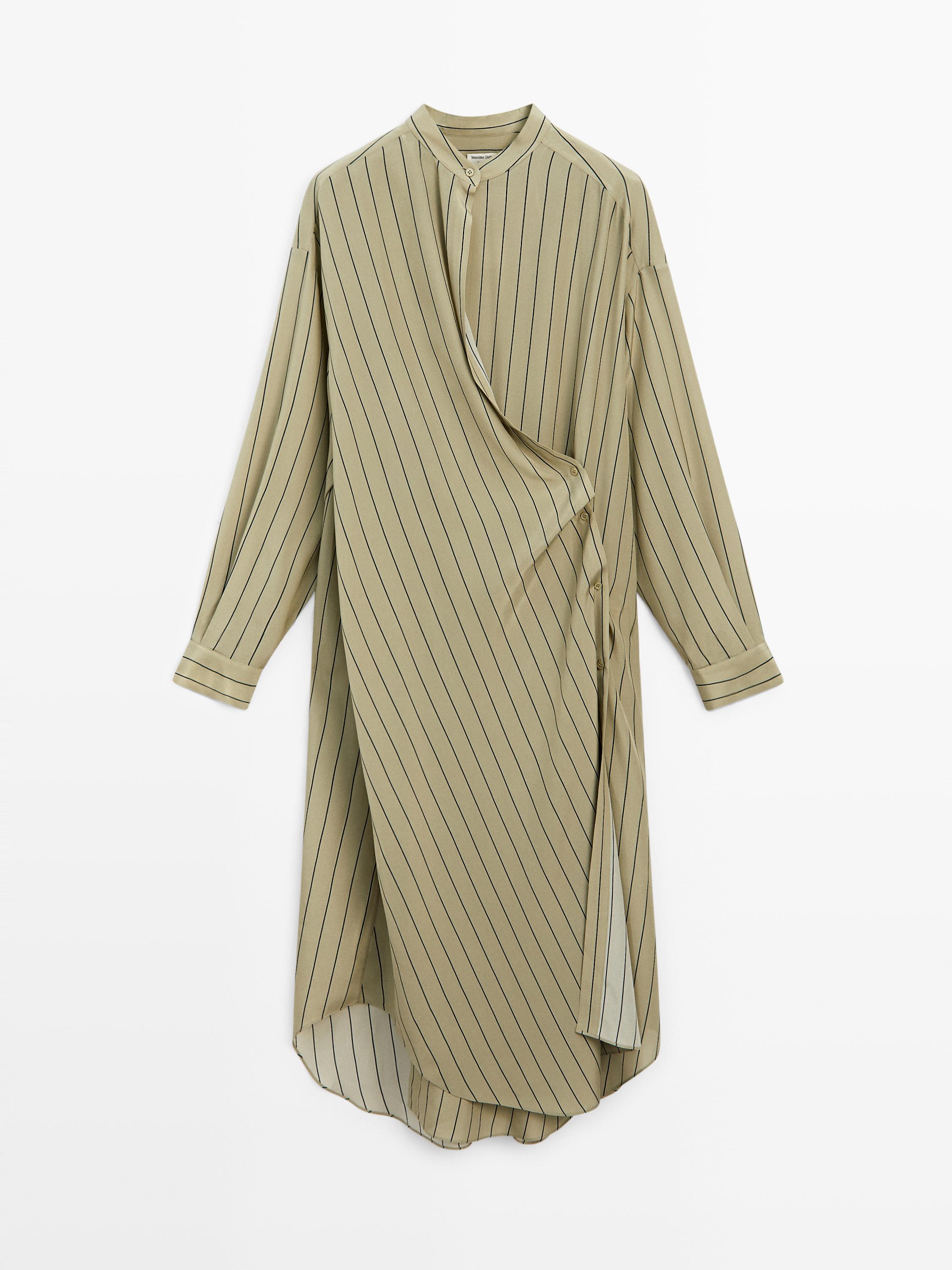 100% silk flowing striped asymmetric cut dress - STUDIO