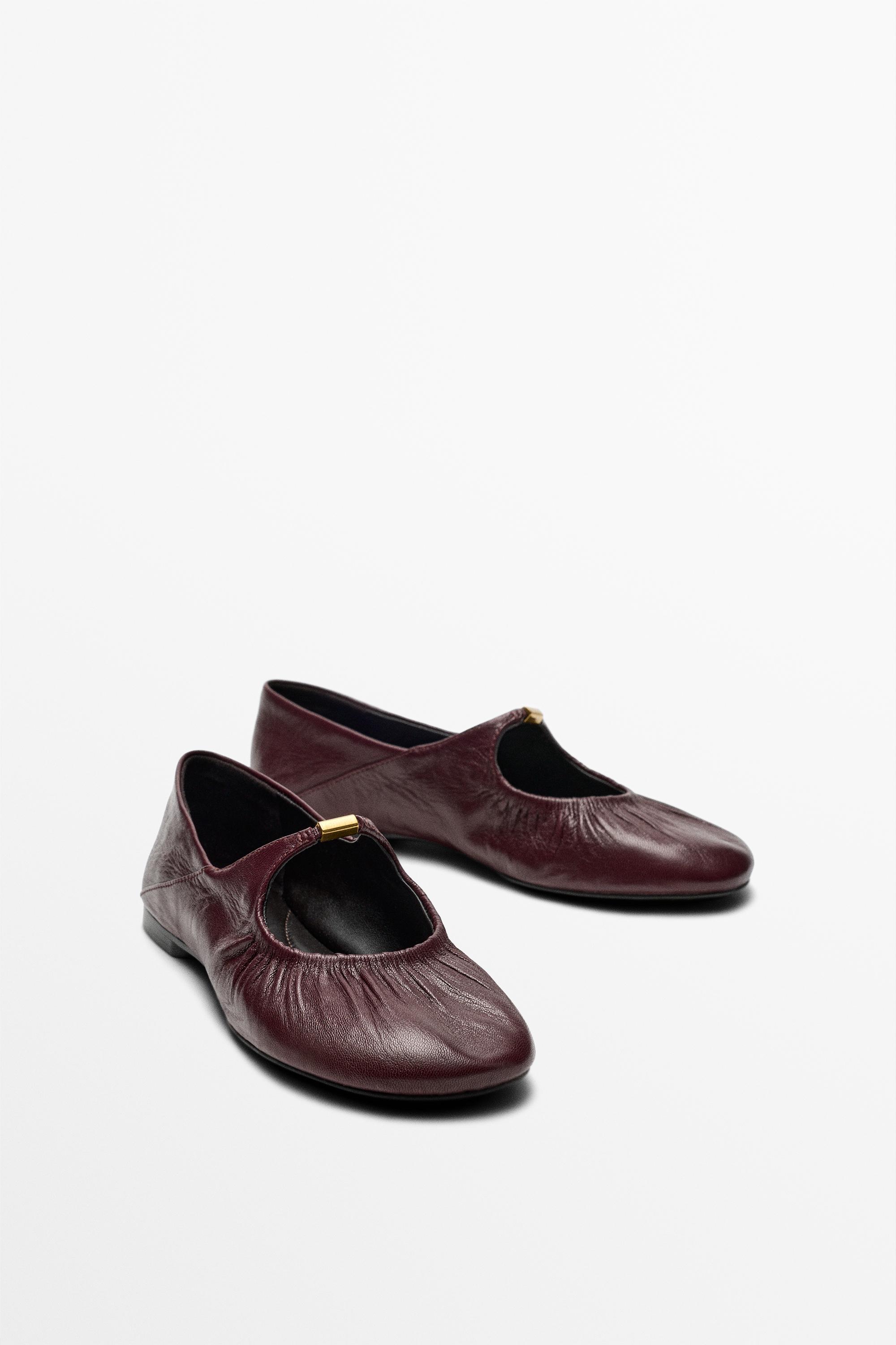 Soft leather ballet flat — BURGUNDY