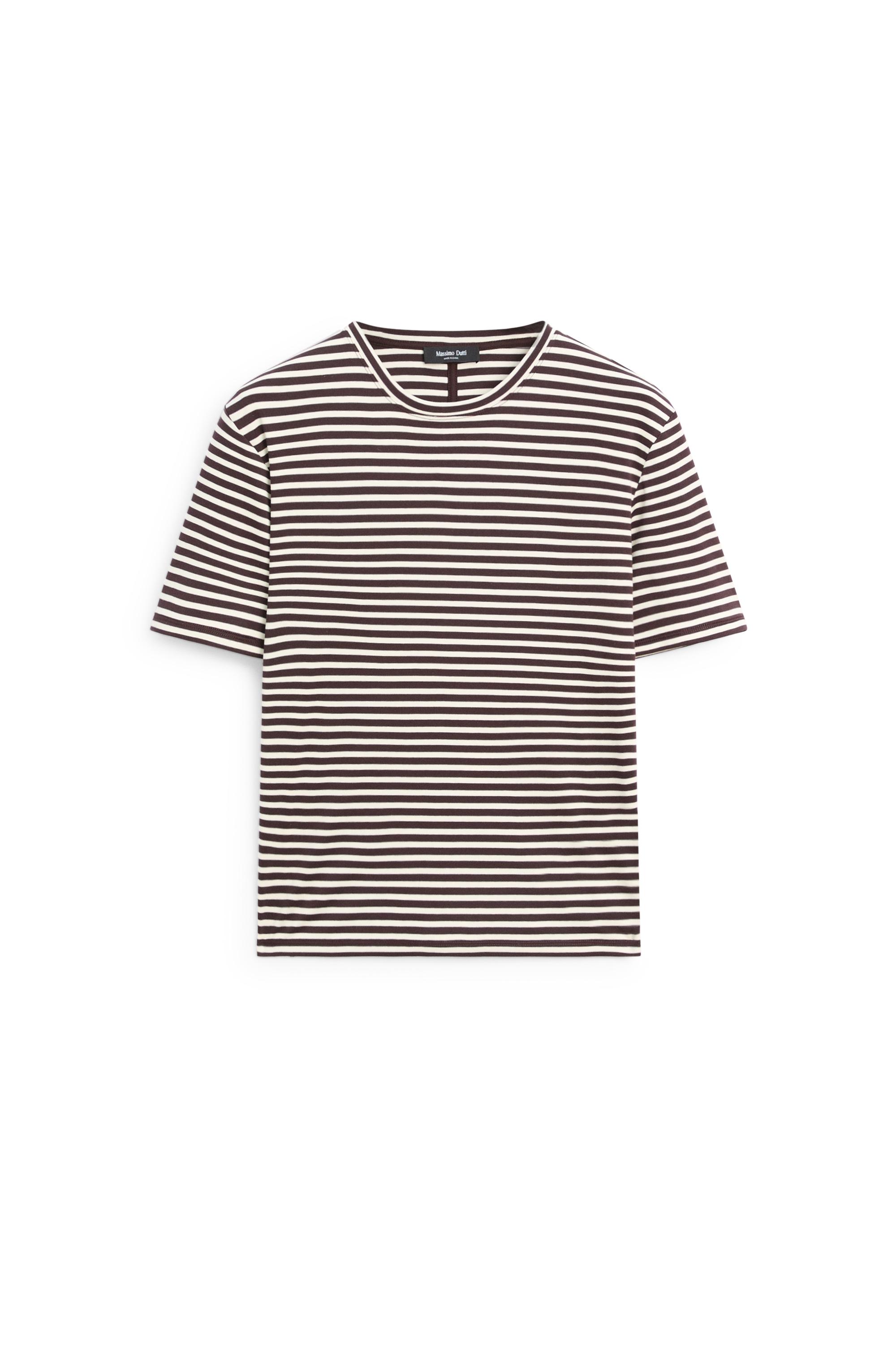 100% cotton striped short sleeve T-shirt — BROWN