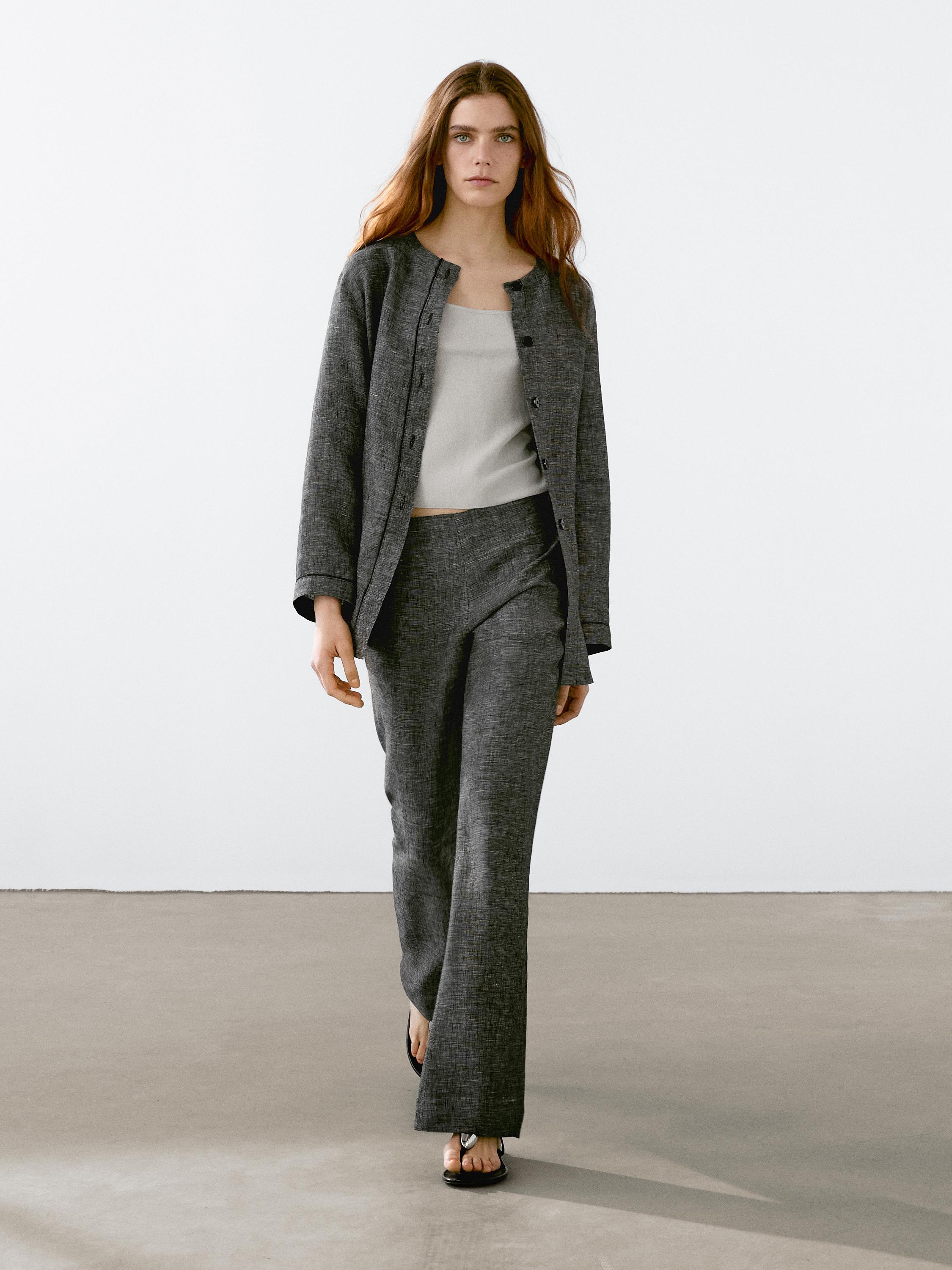 100% linen straight-leg trousers