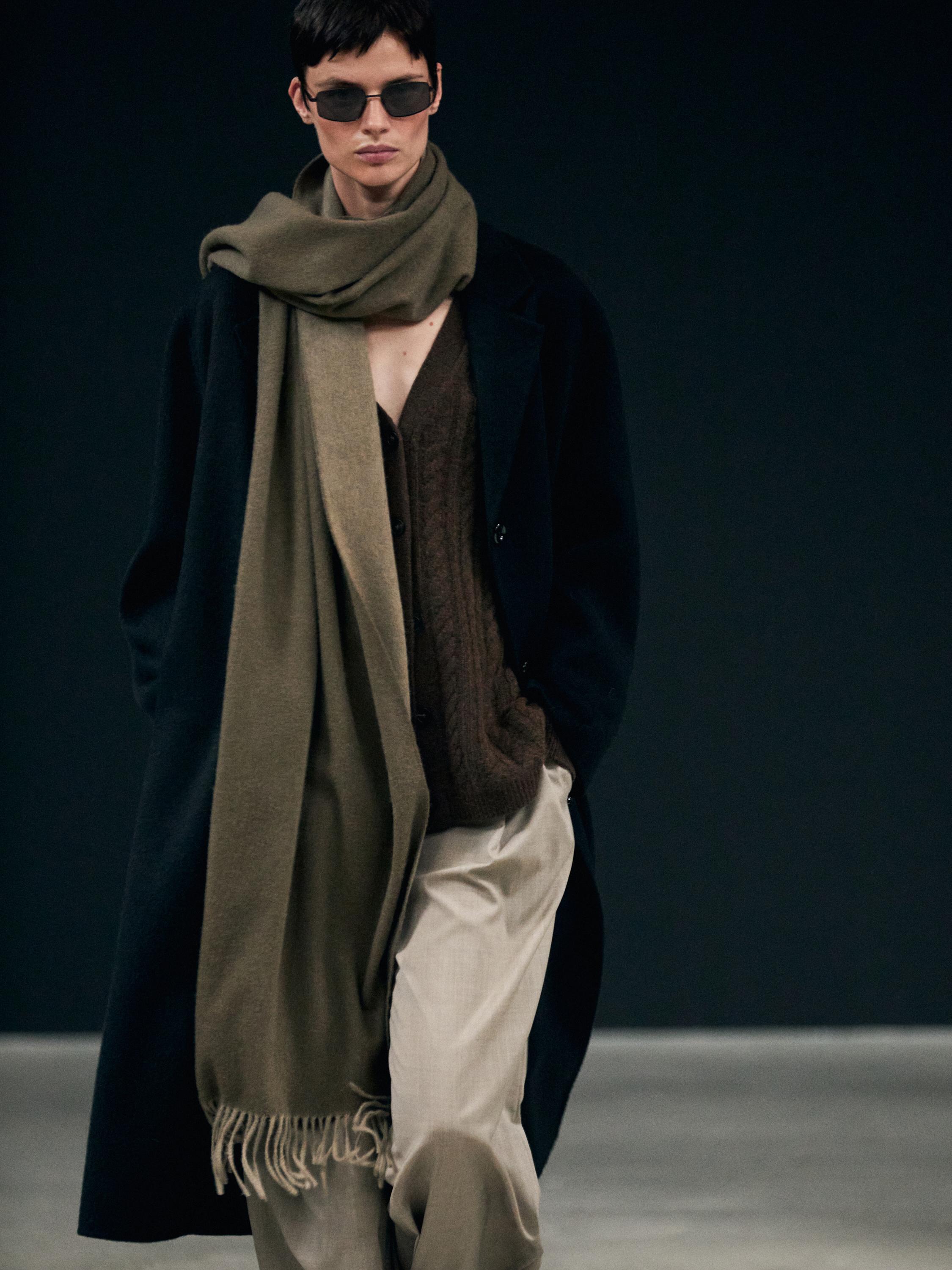 Wool blend cable-knit cardigan