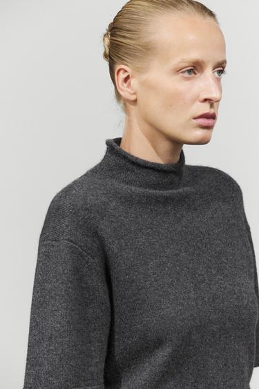 100% cashmere knit short sleeve sweater — GREY 5