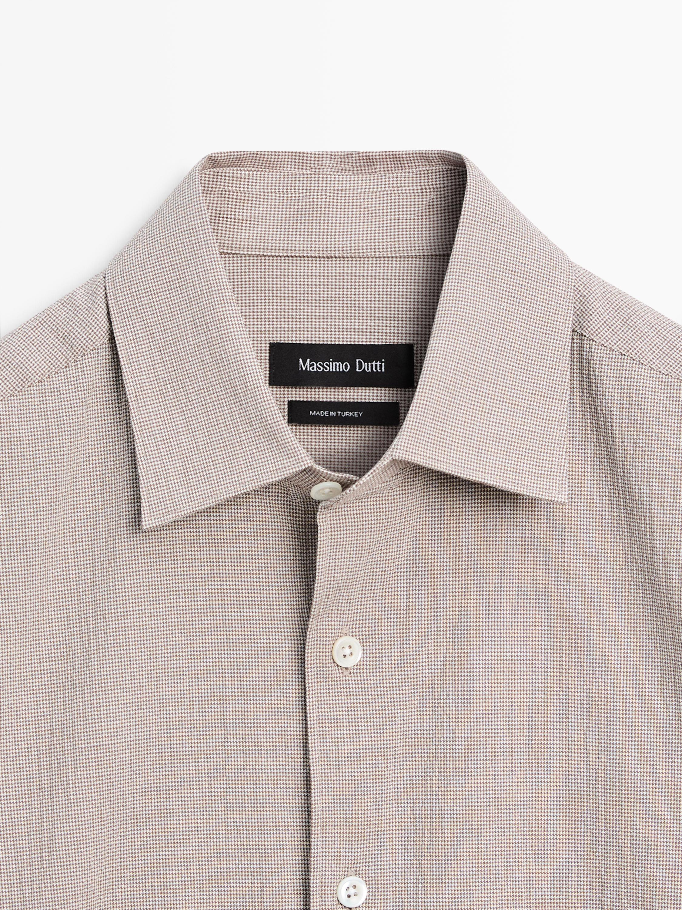 Houndstooth cotton blend shirt — BEIGE