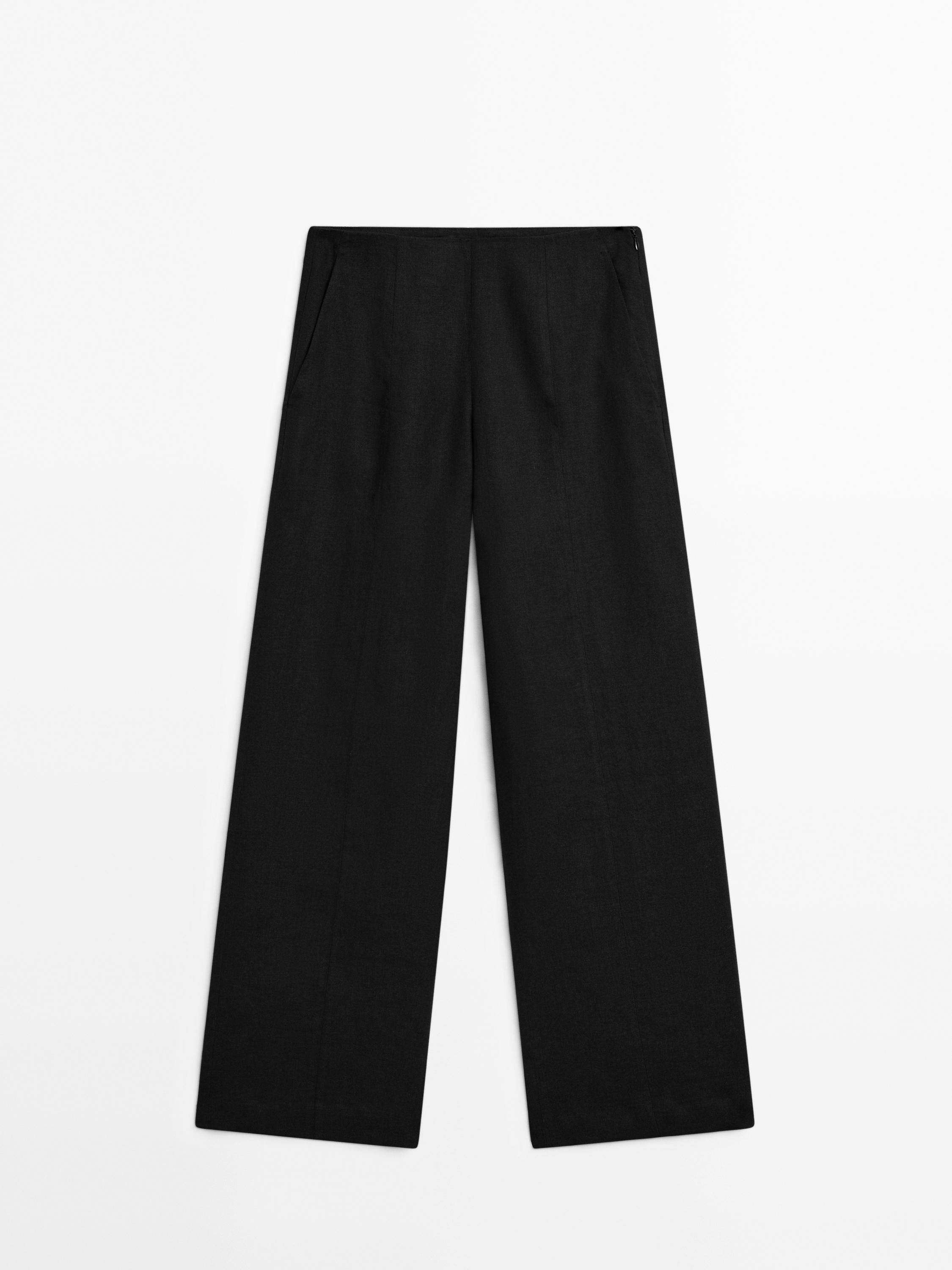 Flowing 100% linen pleated trousers