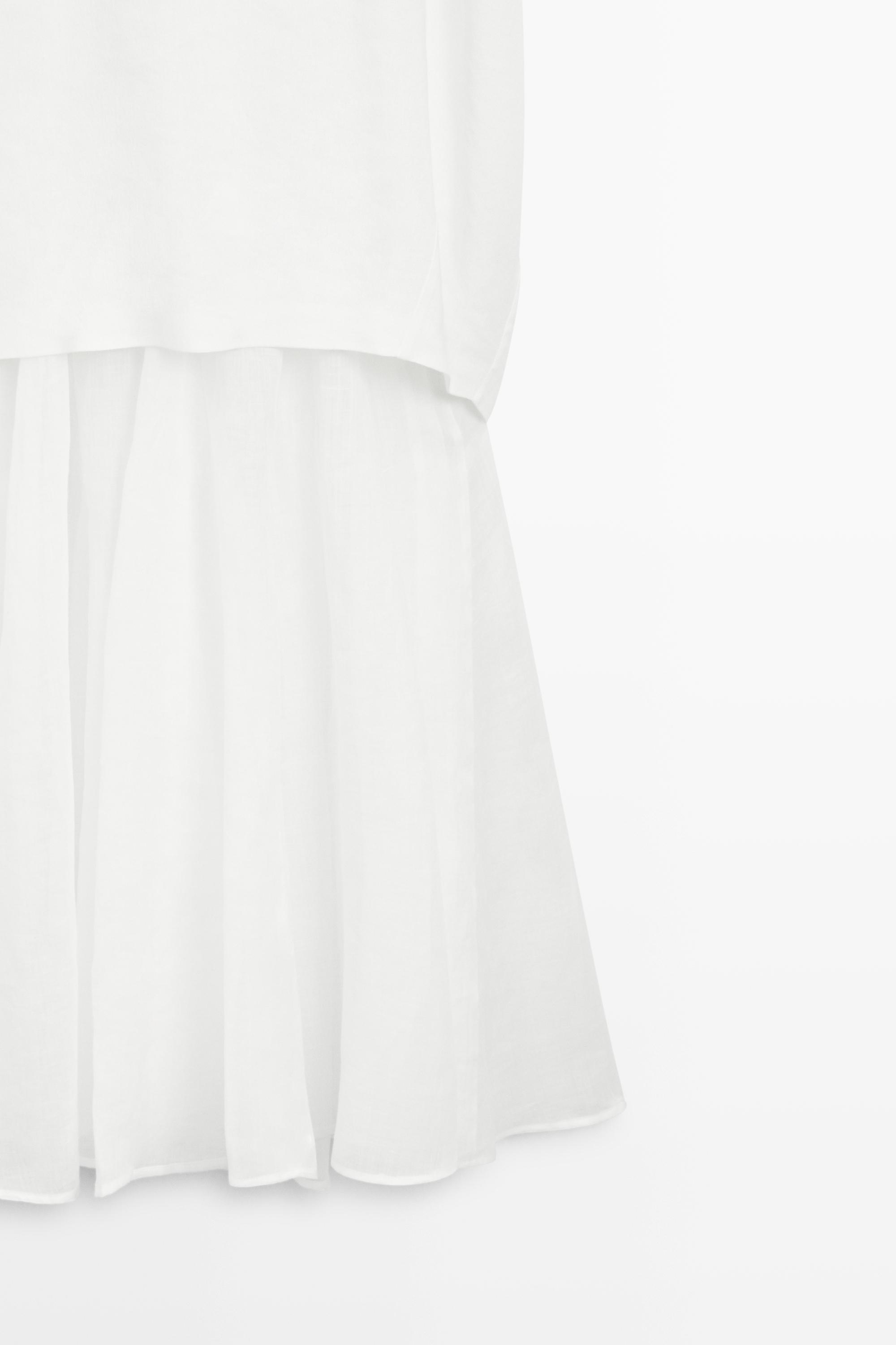Combined linen-blend dress — WHITE