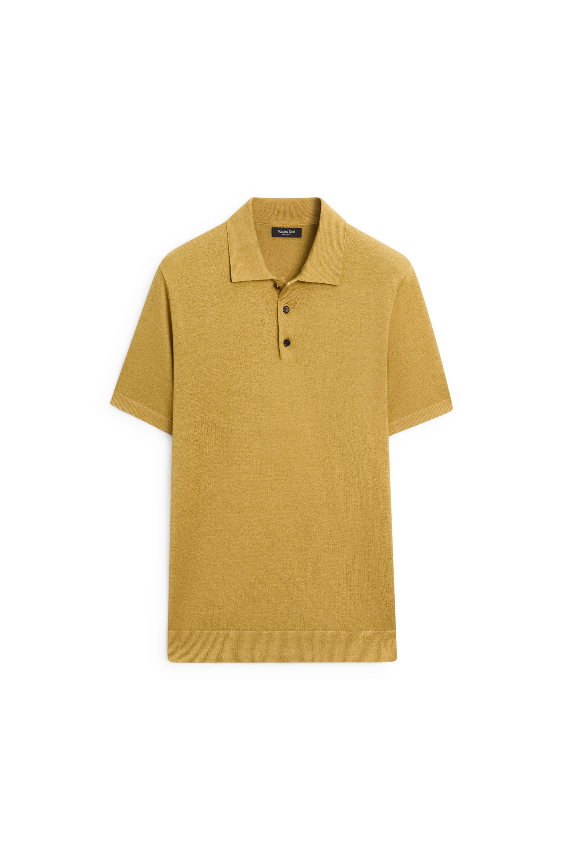 Short sleeve cotton and linen knit polo shirt — OIL