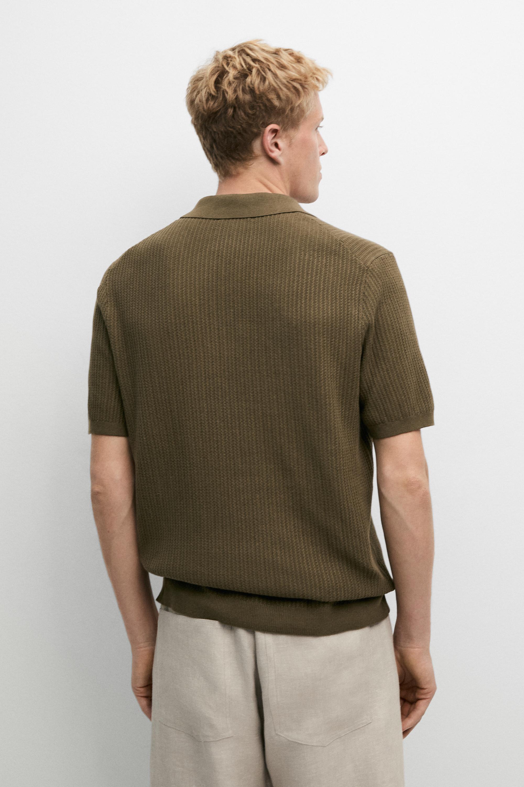 100% cotton textured knit polo sweater — KHAKI