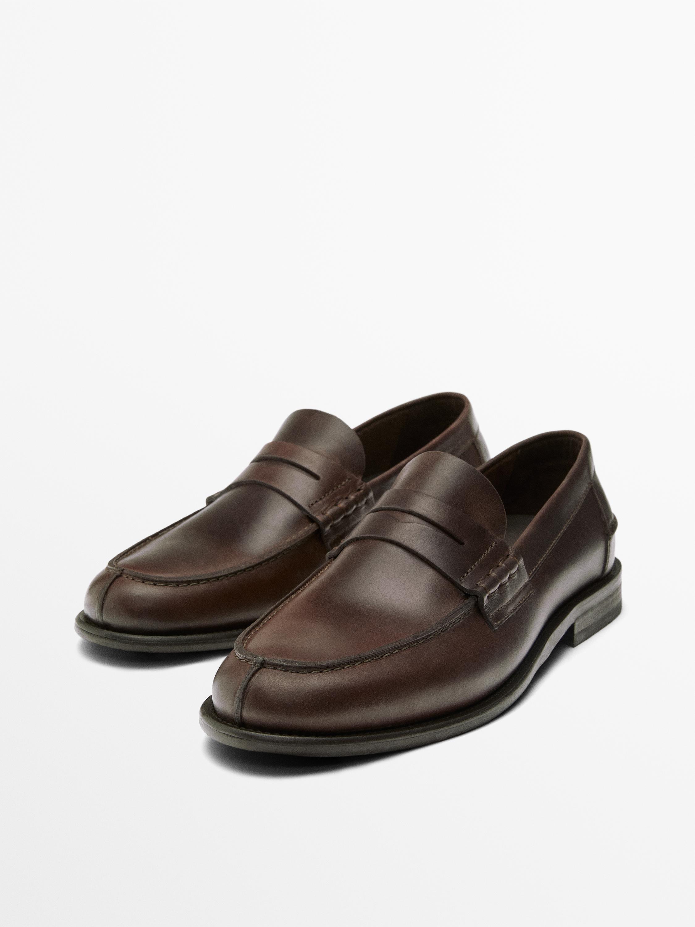 Leather loafers with penny strap — TAN