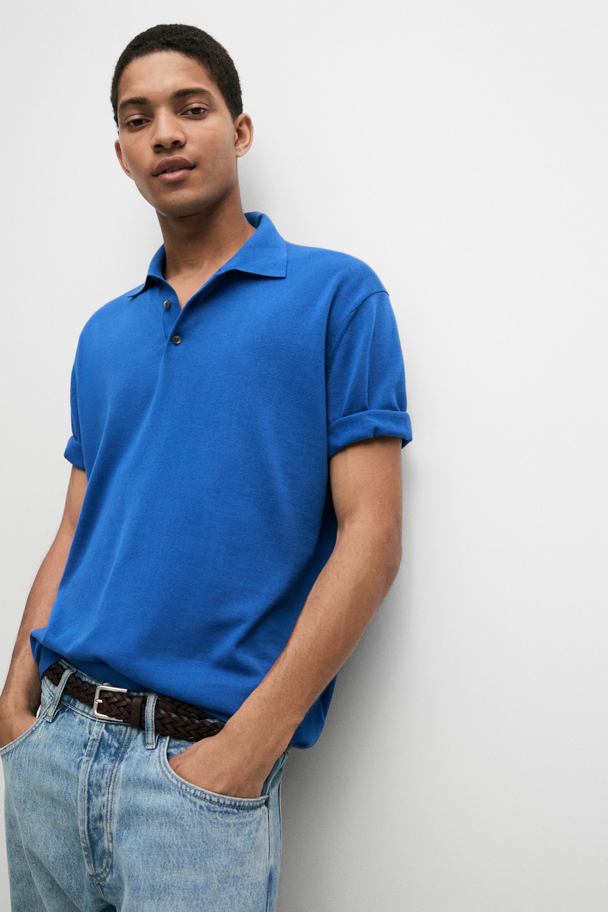 100% Cotton Knit Polo Shirt — BLUE