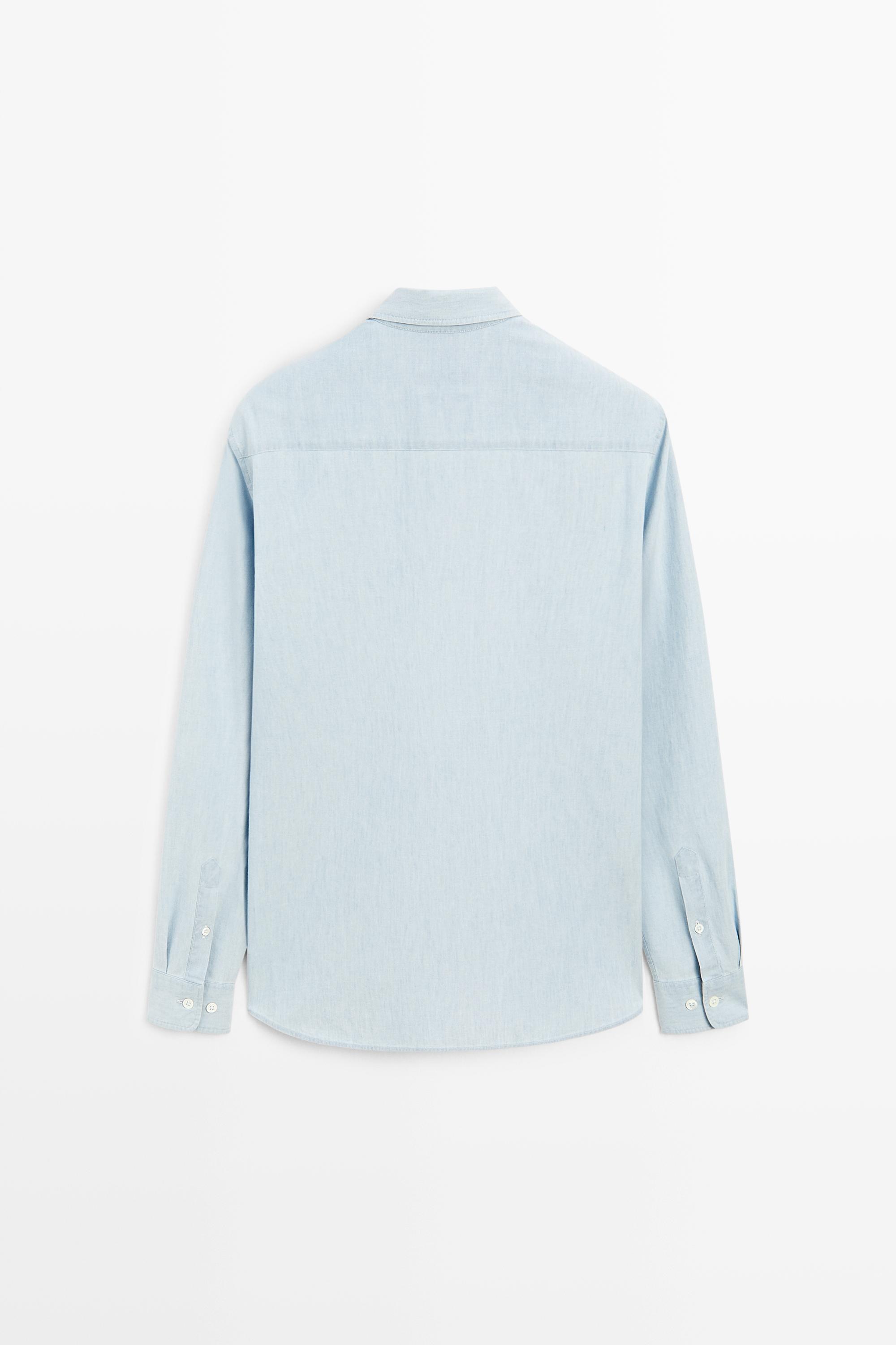 Slim fit 100% cotton denim shirt — SKY BLUE