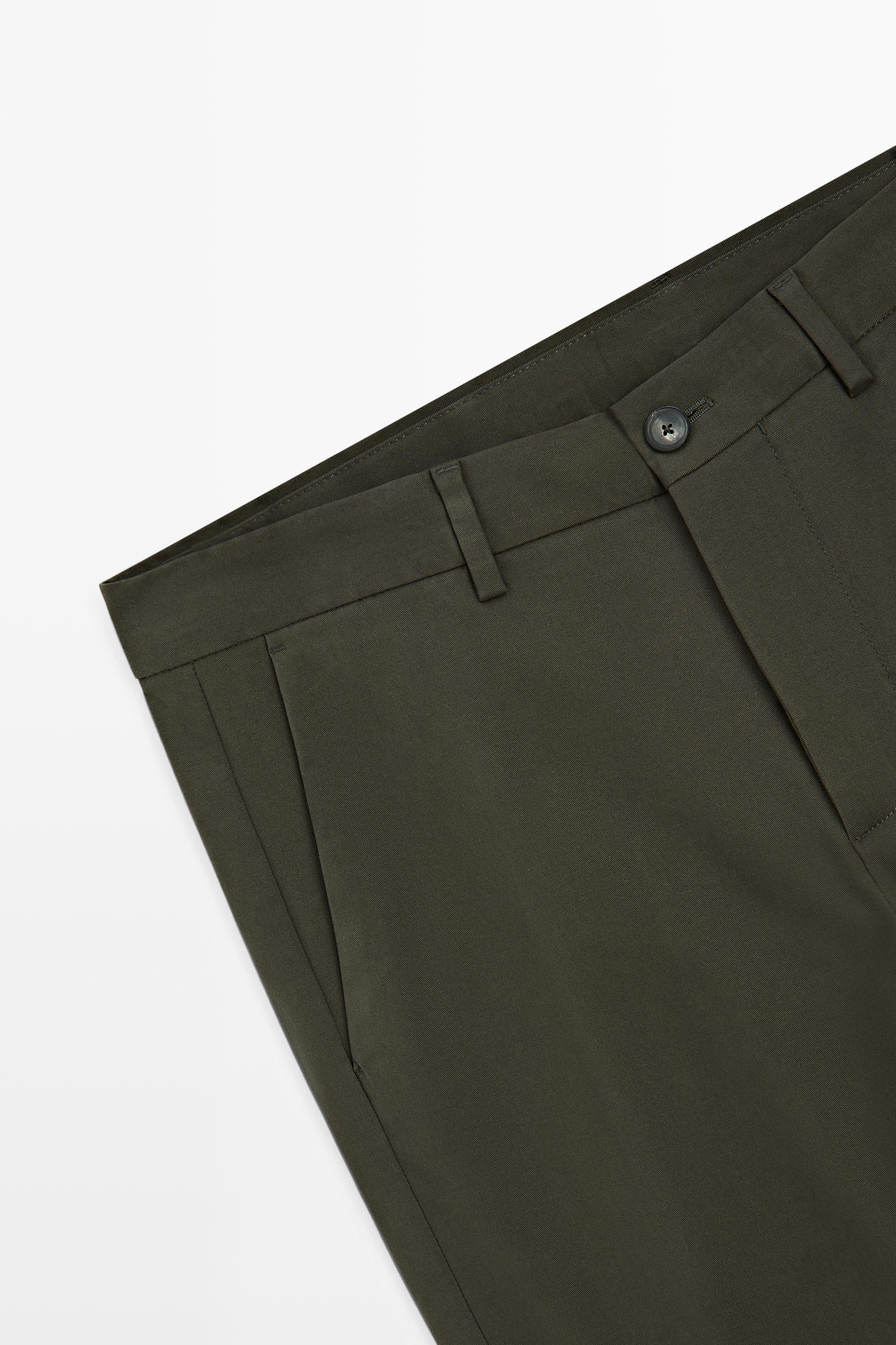 Cotton blend slim fit pants — KHAKI