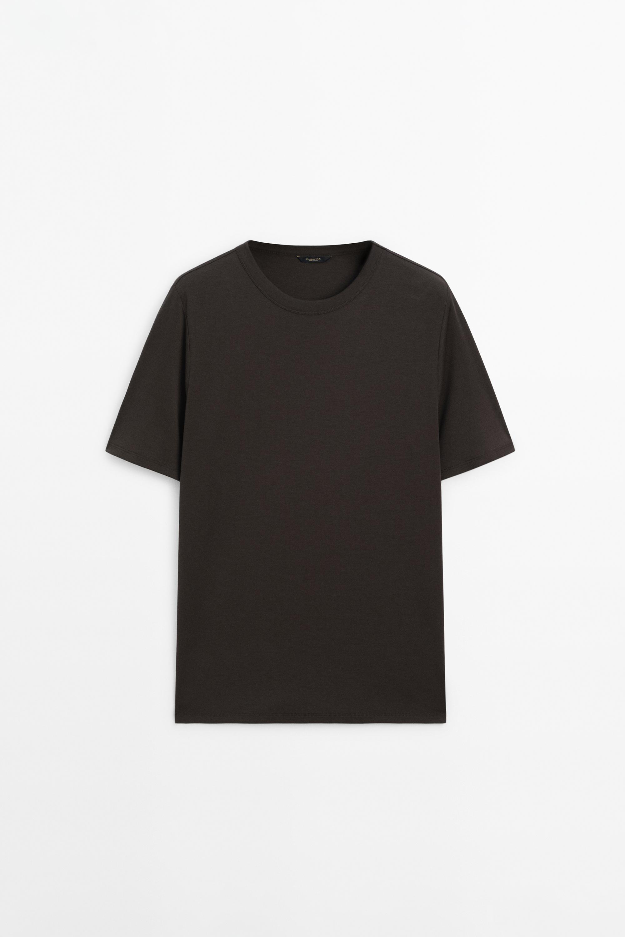 Short sleeve cotton and silk T-shirt — CHARCOAL GREY