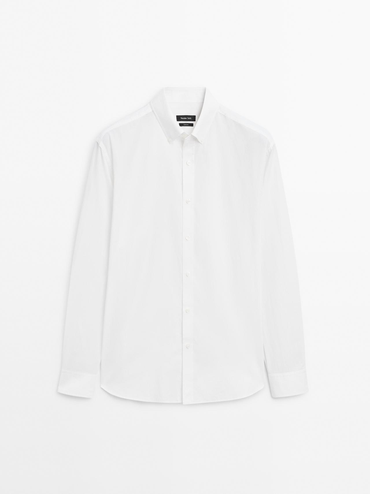 Massimo Dutti - Heren - Regular Fit 100% Katoenen Overhemd - Wit - S