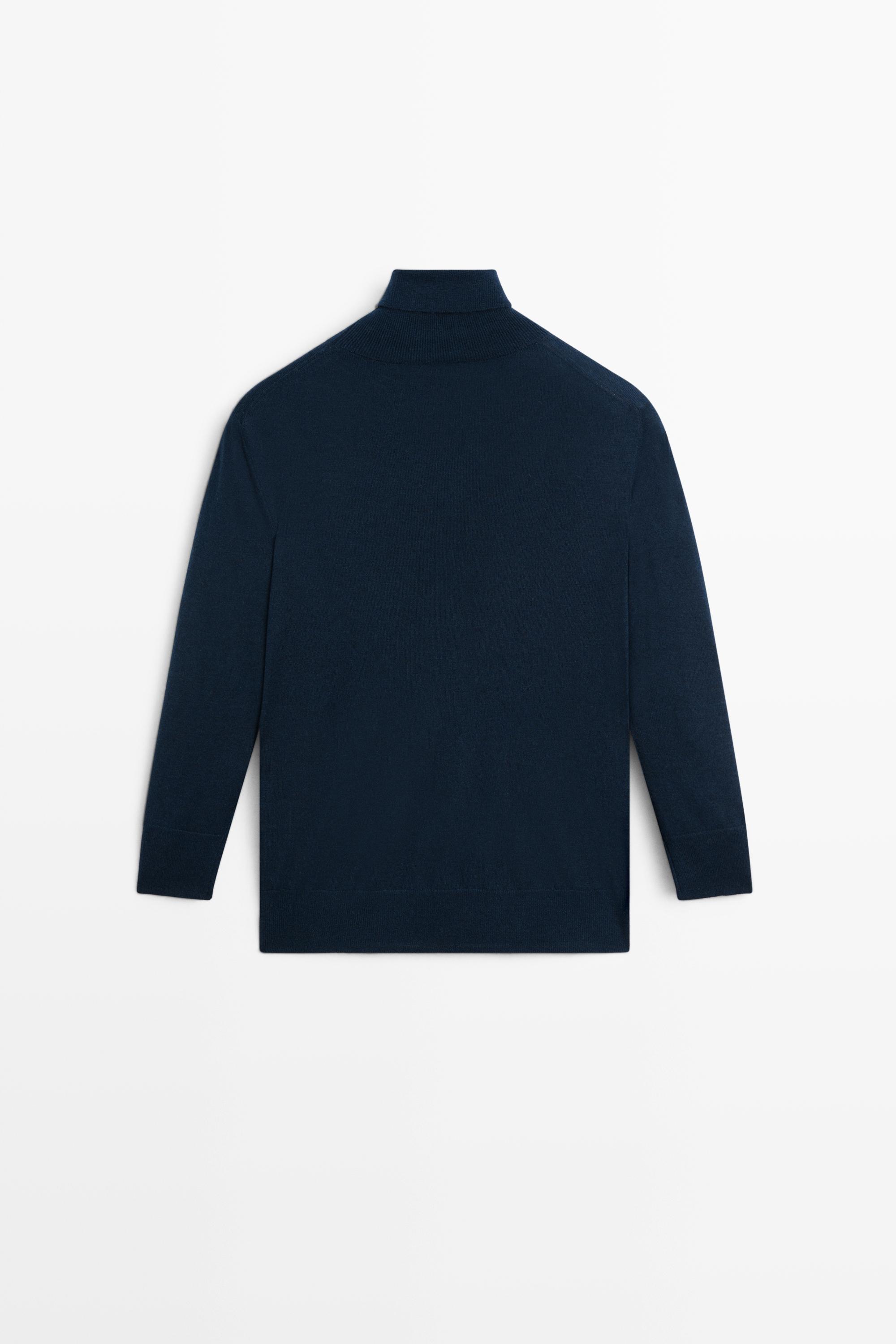Wool blend turtleneck knit sweater — NAVY BLUE