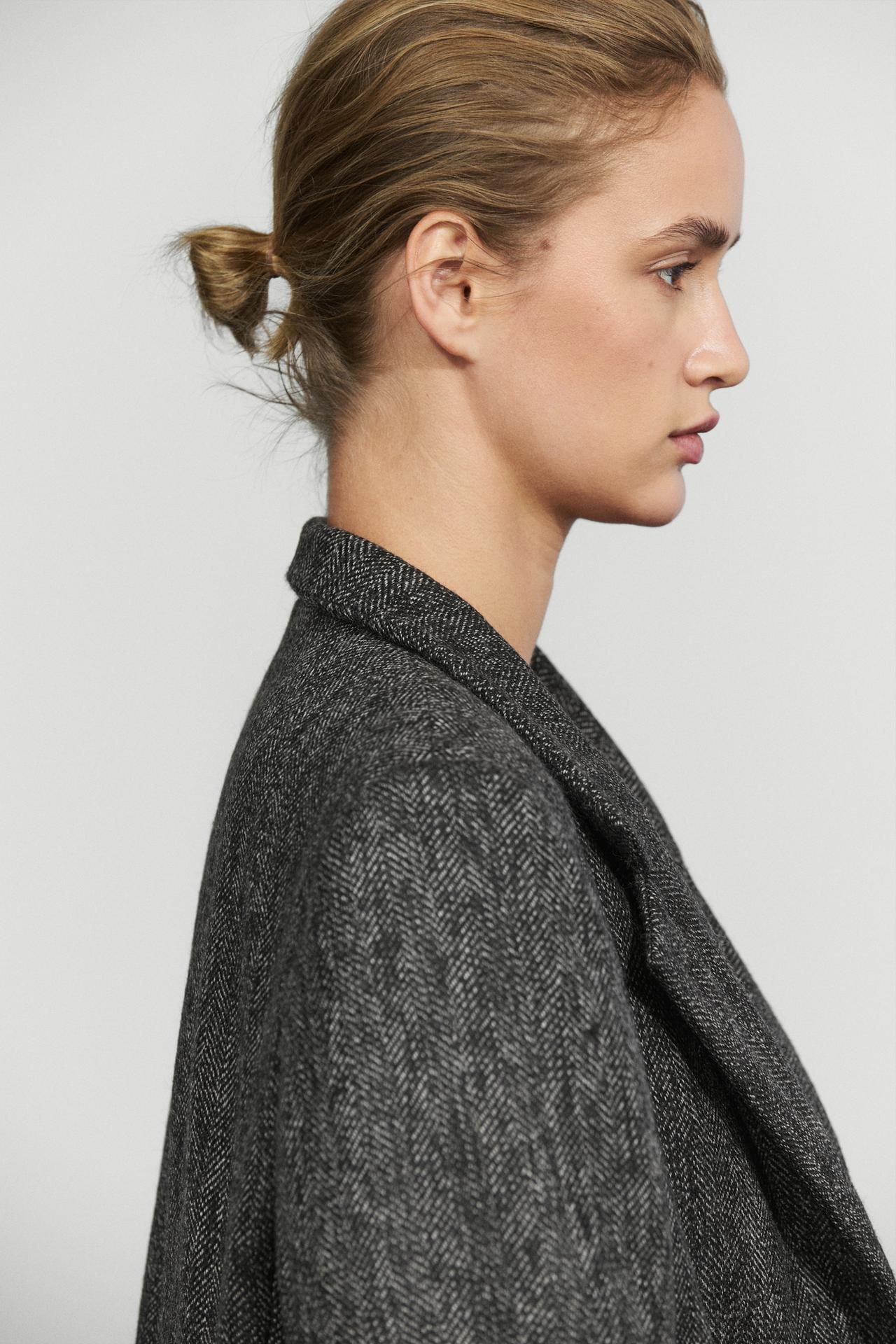 Long wool blend coat with marl finish — GREY
