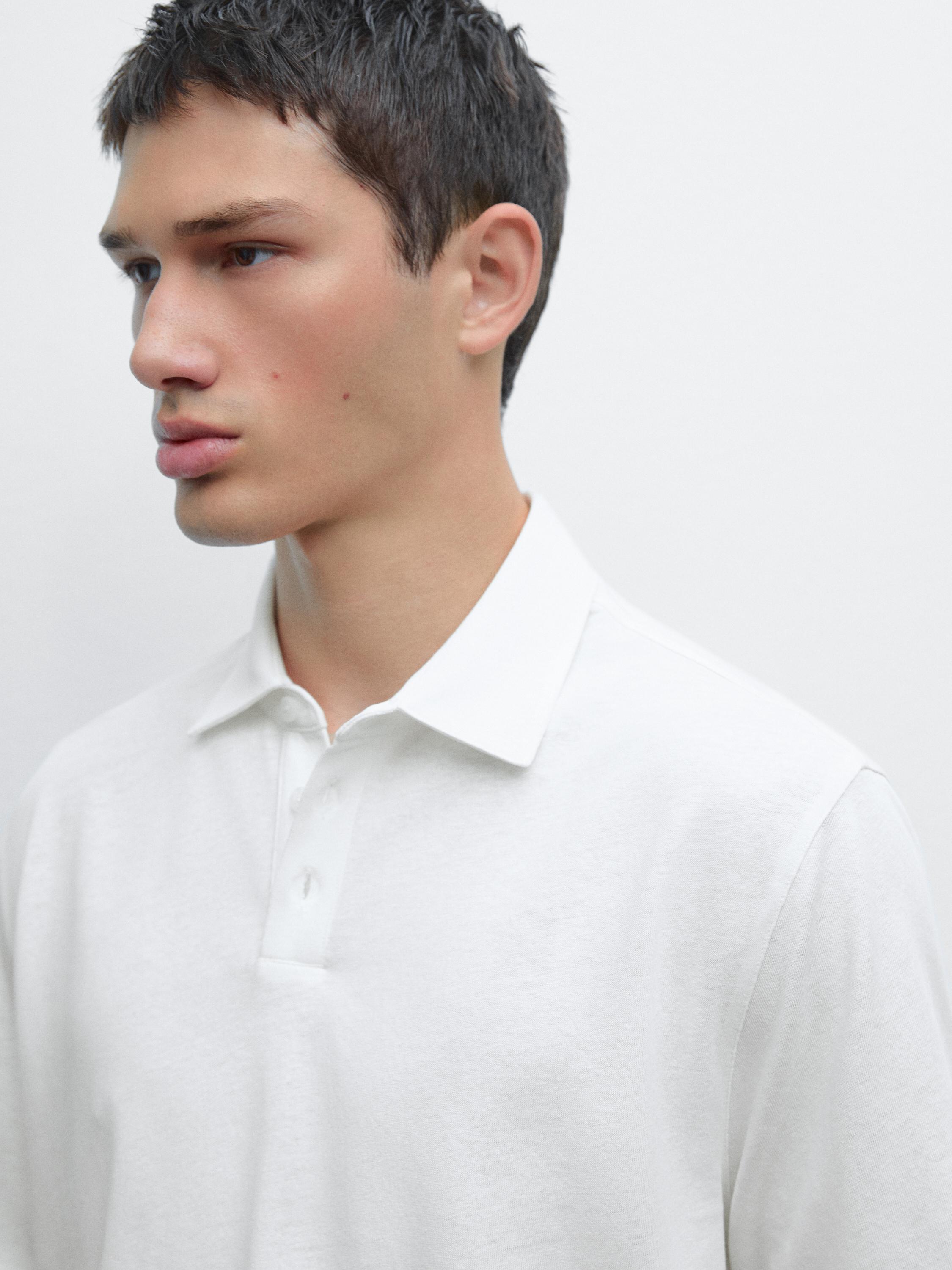 Short sleeve linen blend polo shirt