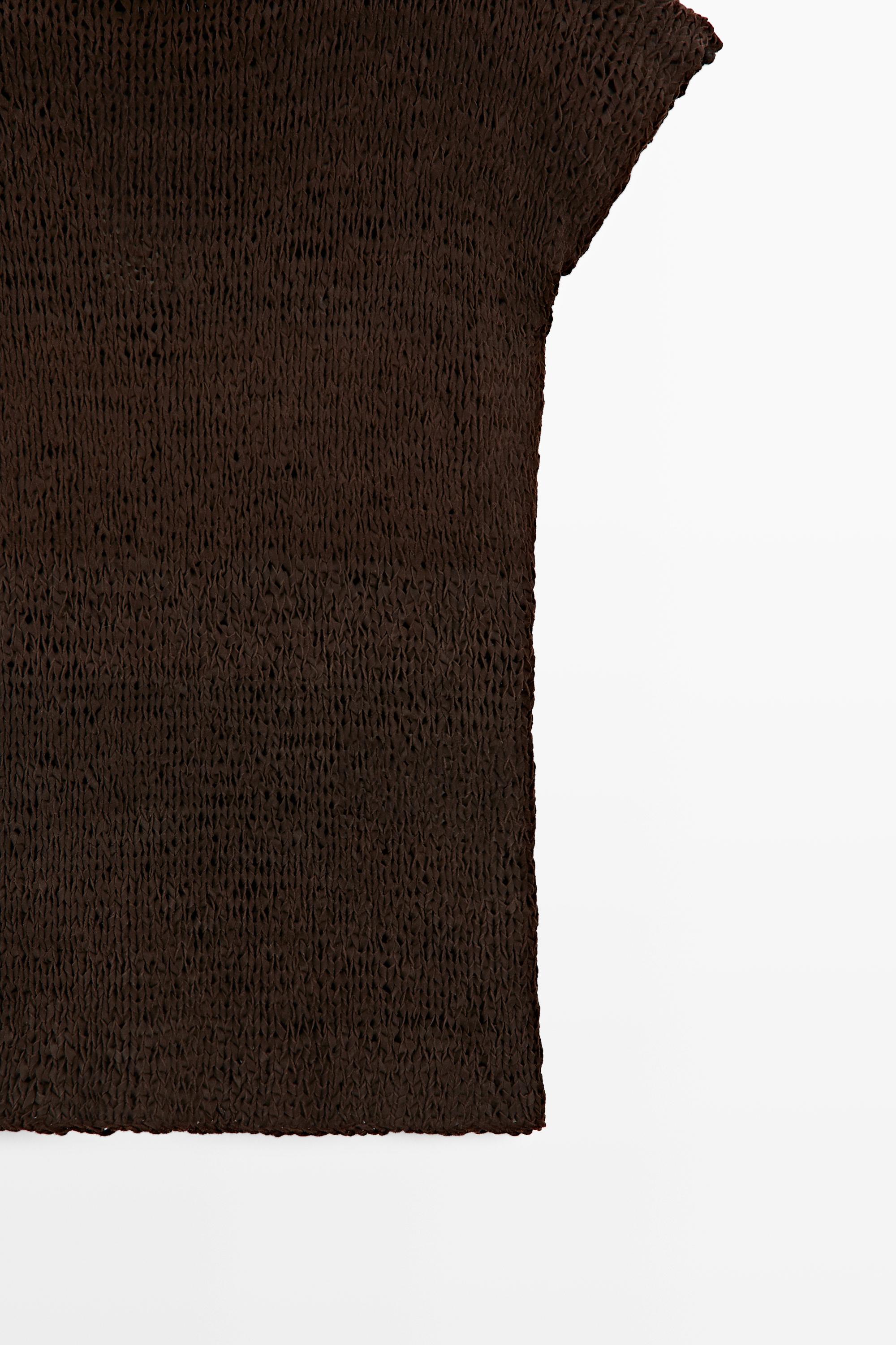 Suede leather knit top — BROWN