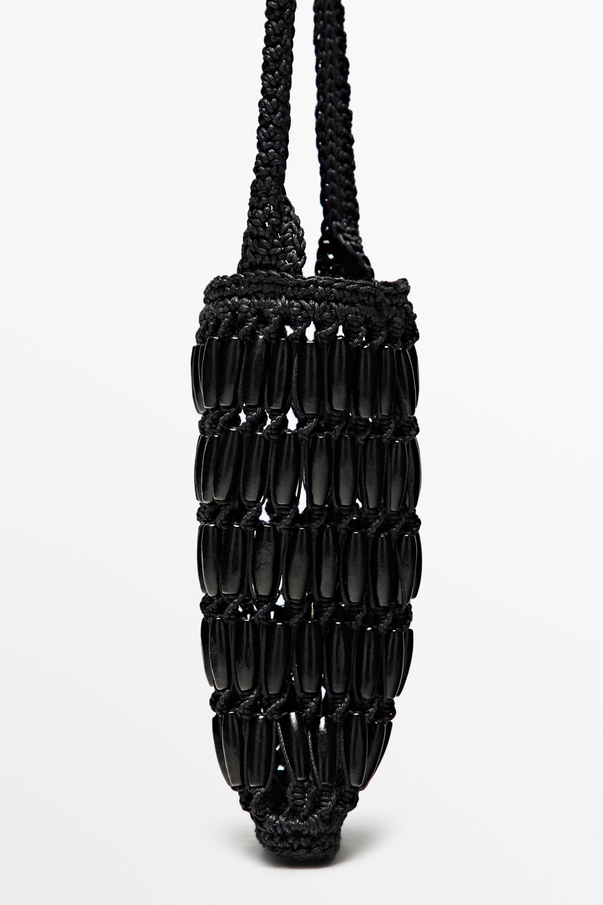 Crossbody bag with wooden details — BLACK