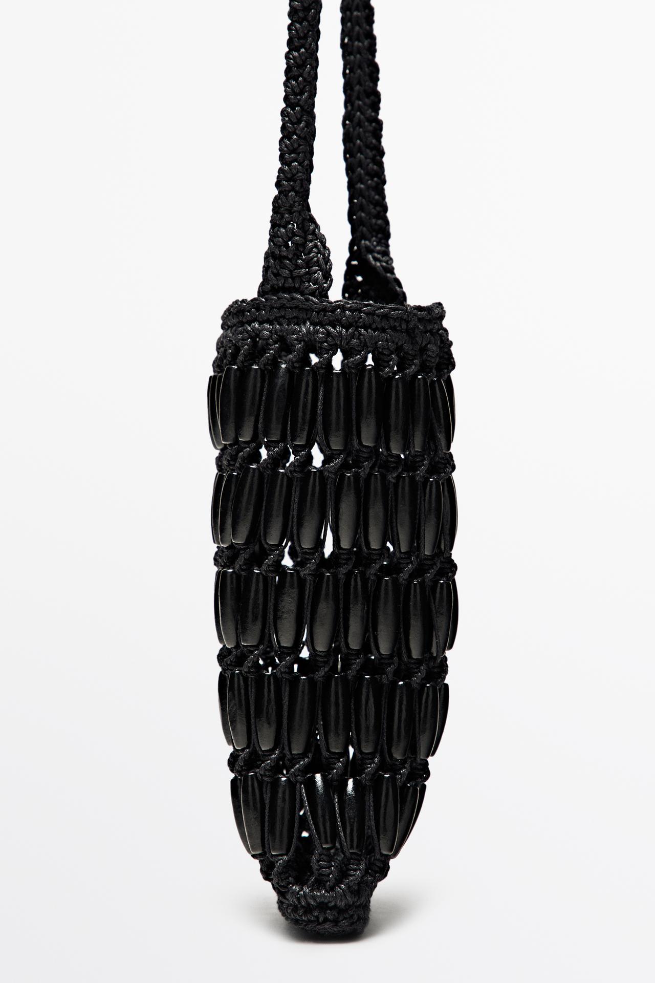 Crossbody bag with wooden details — BLACK