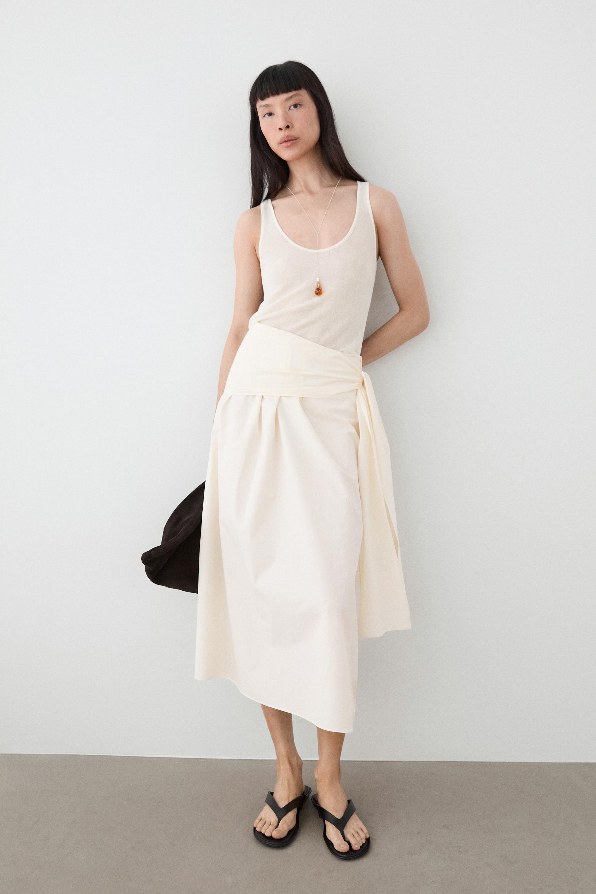 Flowing skirt with scarf detail — CREAM