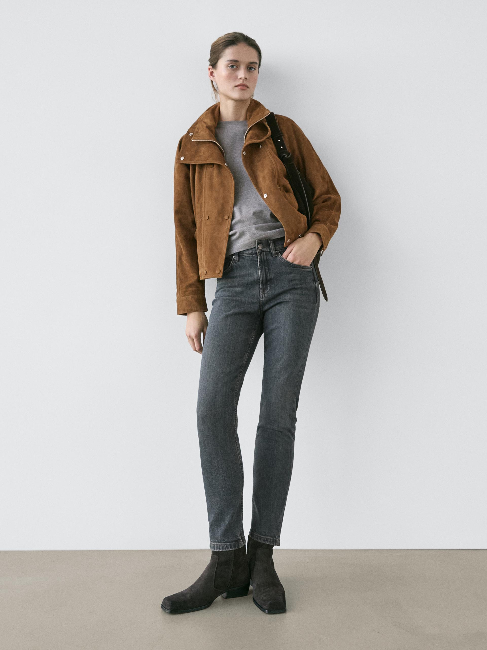 Jean Slim Cropped Mid-Rise - Bleu Foncé - 38 - Massimo Dutti - Femme