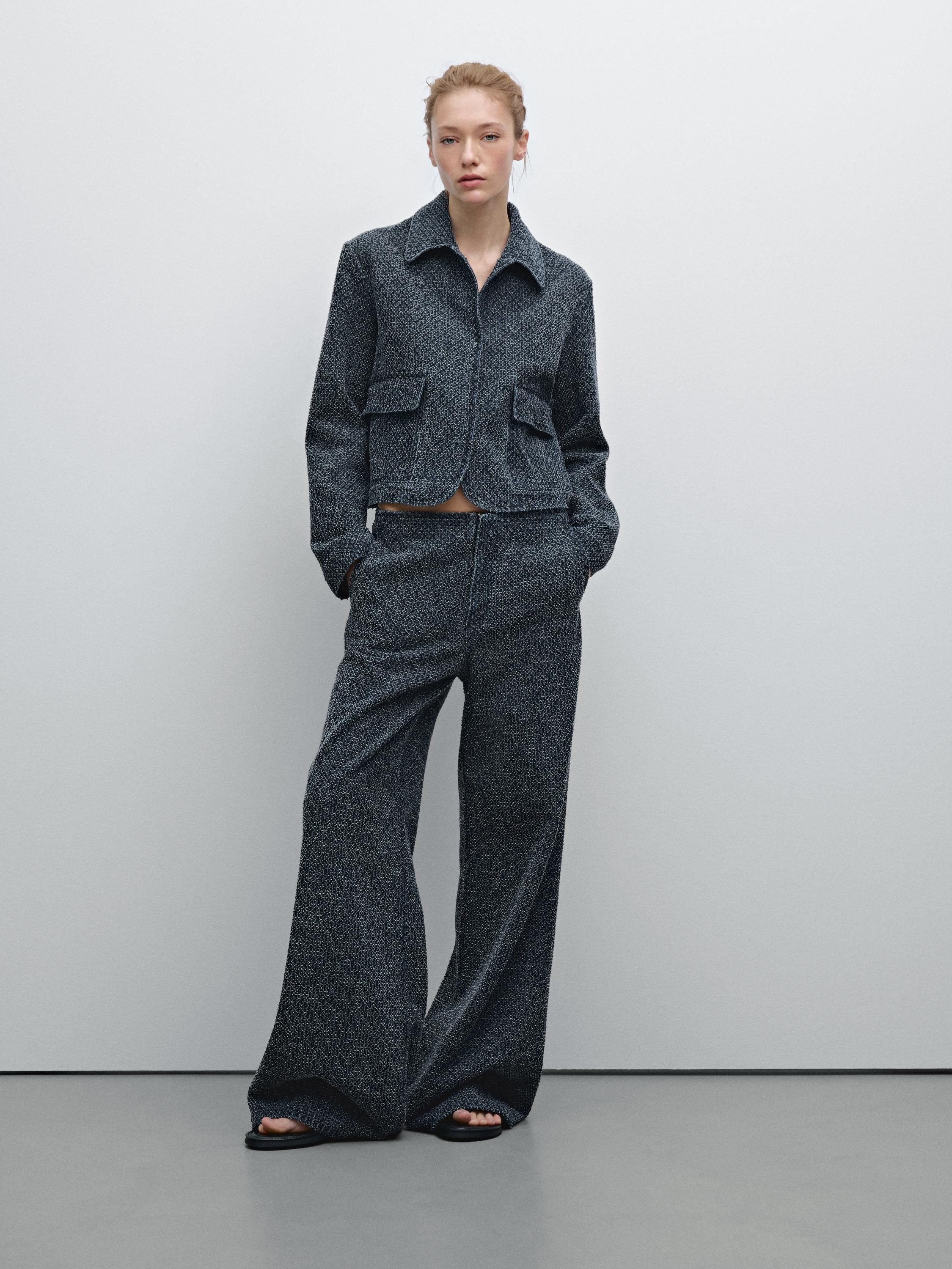 Denim trousers high rise wide leg texture